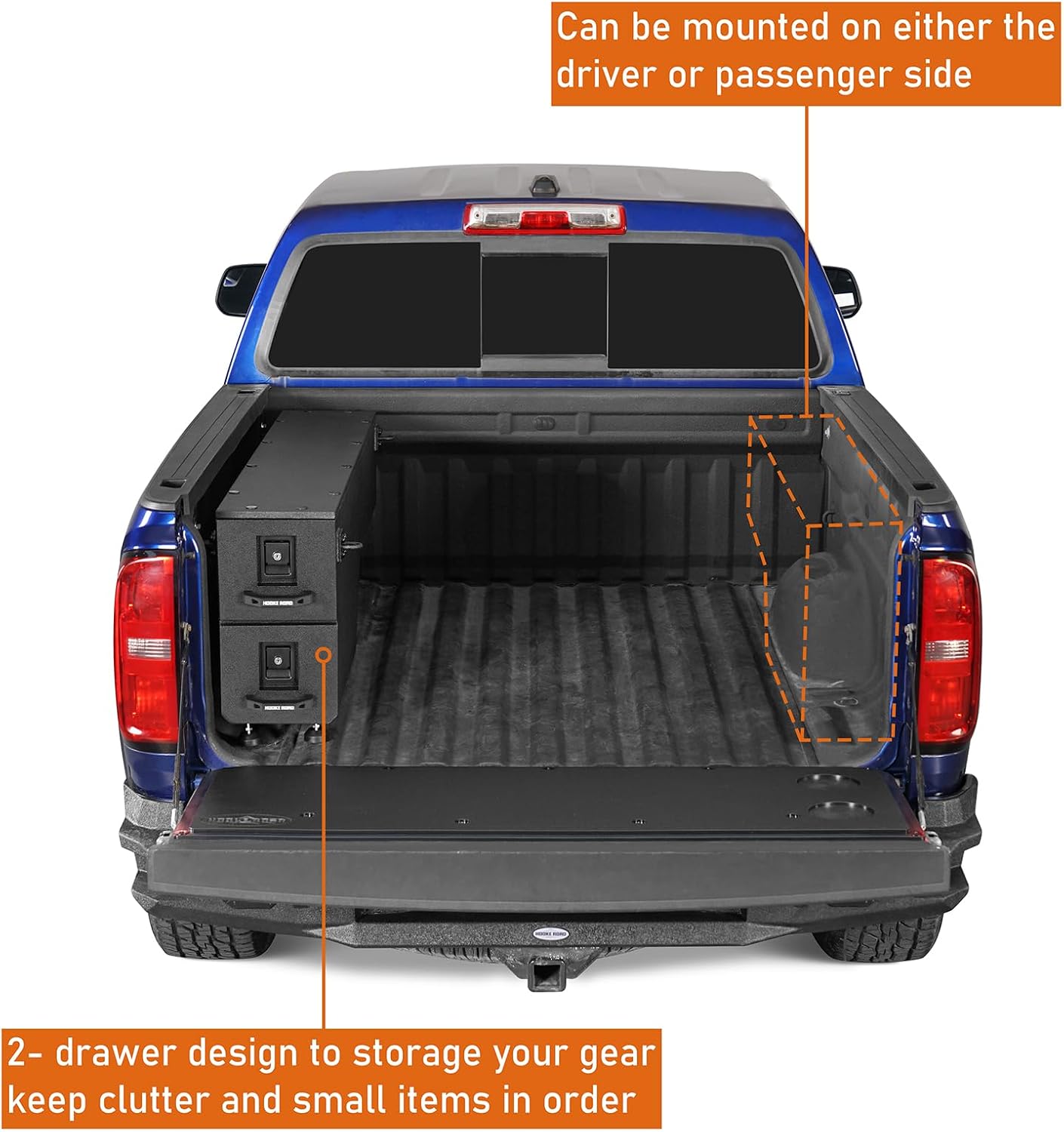 Hooke Road Colorado Wheel Well Tool Box for 2015-2022 Chevy Colorado & GMC Canyon 5'2' Bed, Truck Bed Storage Drawer System Lockable Toolbox