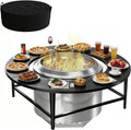 LS'BABQ 45' Fire Pit Surround Tabletop with Waterproof Cover for Solo Stove Yukon & Bonfire, Round Outdoor Fire Pit Table for Most Wood-Burning Stoves Under 28.5' Dia for Camping, Powder-Coated Steel