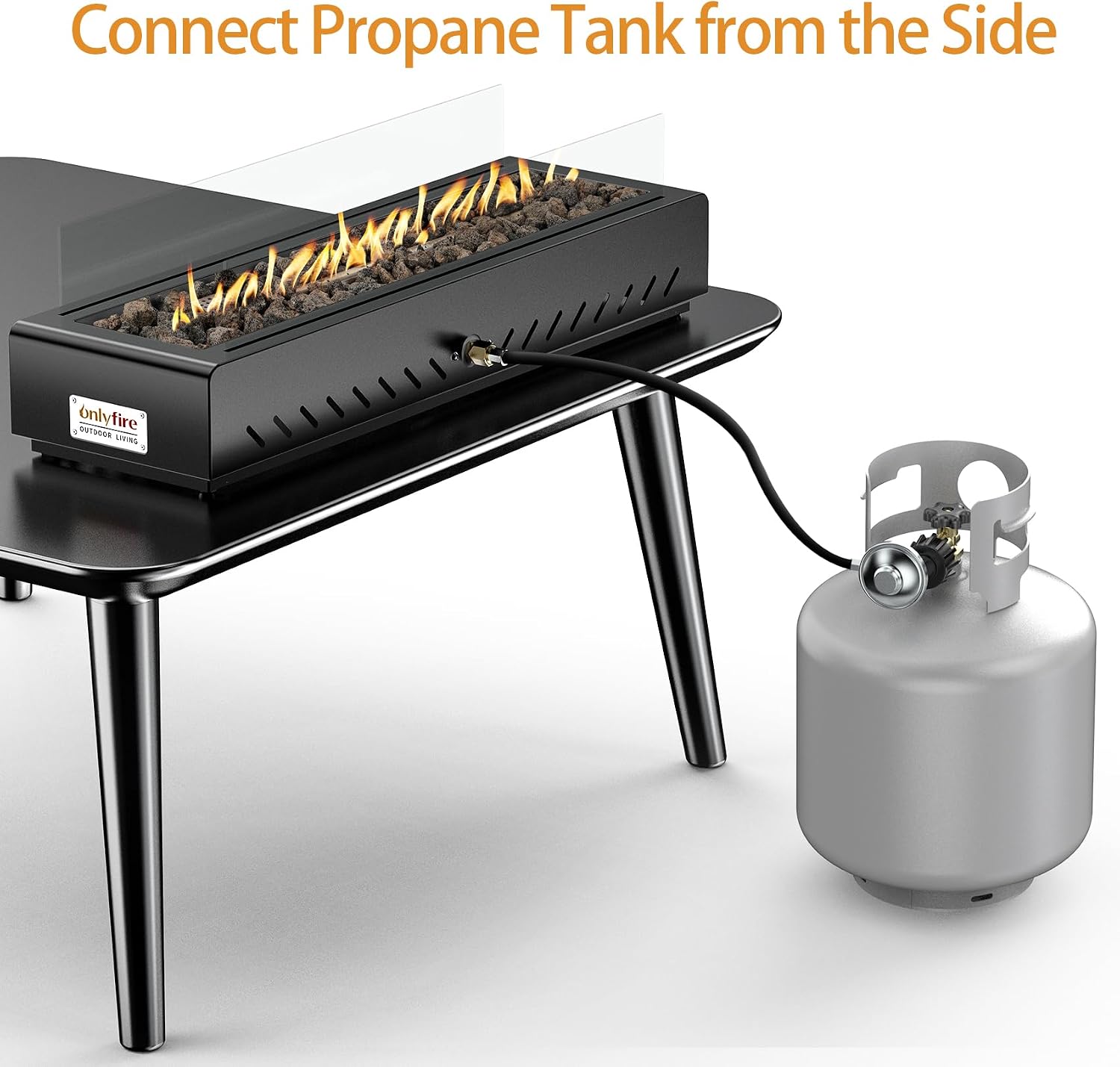 28' Tabletop Propane Gas Fire Pit Side-Mounted with Glass Wind Guard & Lava Rocks, Portable Smokeless Gas Firepit for Patio Backyard Porch Camping Tailgating RV Trip, FP043