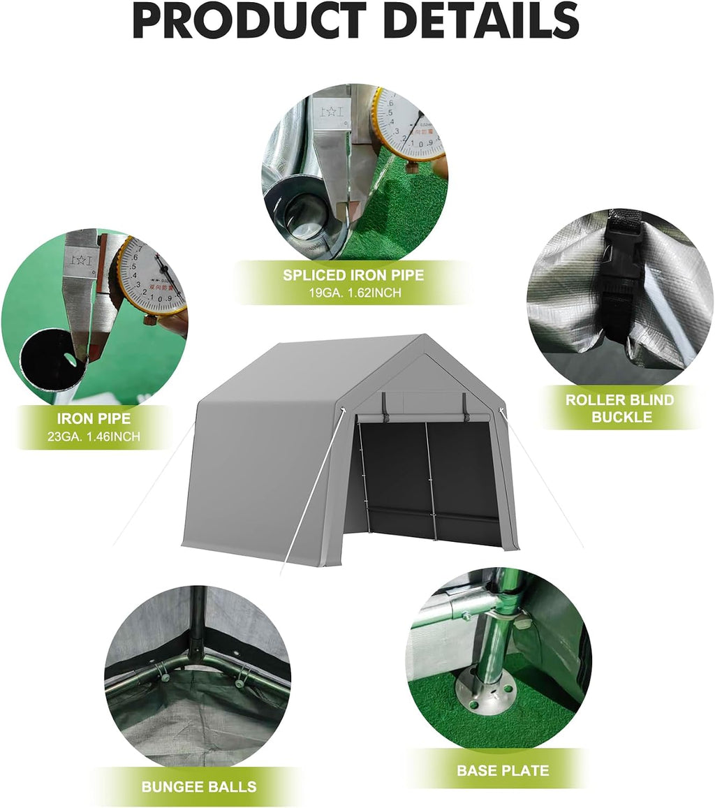 10 x 10 ft Carport Storage Shed, Shelter Logic with 2 Roll-up Zipper Door, Heavy Duty Waterproof Tarp, Storage Tent for ATV, Motorcycle, Bike, Garden Tools, Firewood