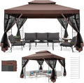 COBIZI Gazebo 10x13 Heavy Duty Gazebos with Improved Nettings Outdoor Gazebo Double Roof Patio Gazebos with Metal Steel Frame Outdoor Canopy for Patio, Deck, Backyard (Brown)