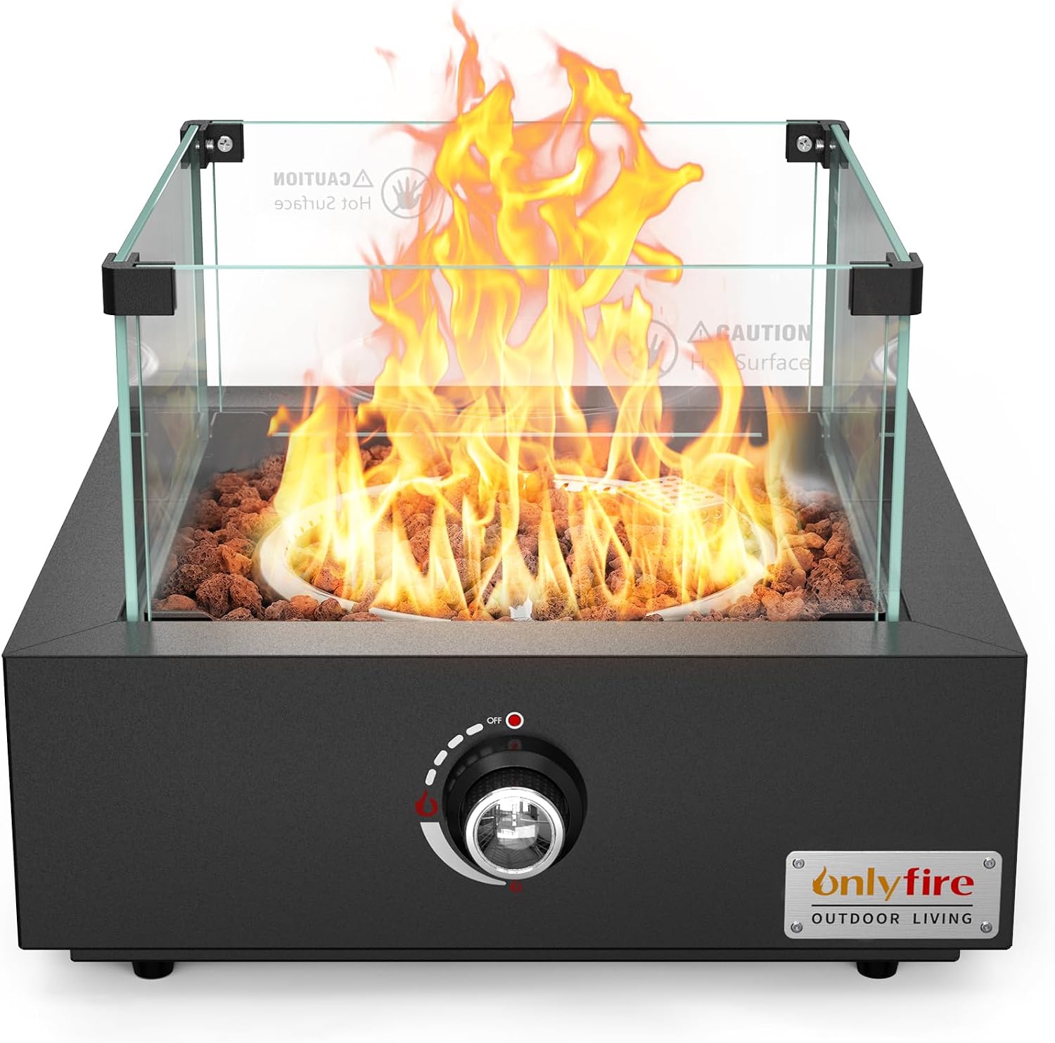 15.7' Portable Propane Gas Fire Pit Side-Mounted, Modern Tabletop Fireplace Smokeless Firepit with Glass Wind Guard for Patio Camping RV Tailgating, 23000BTU, Squre FP040