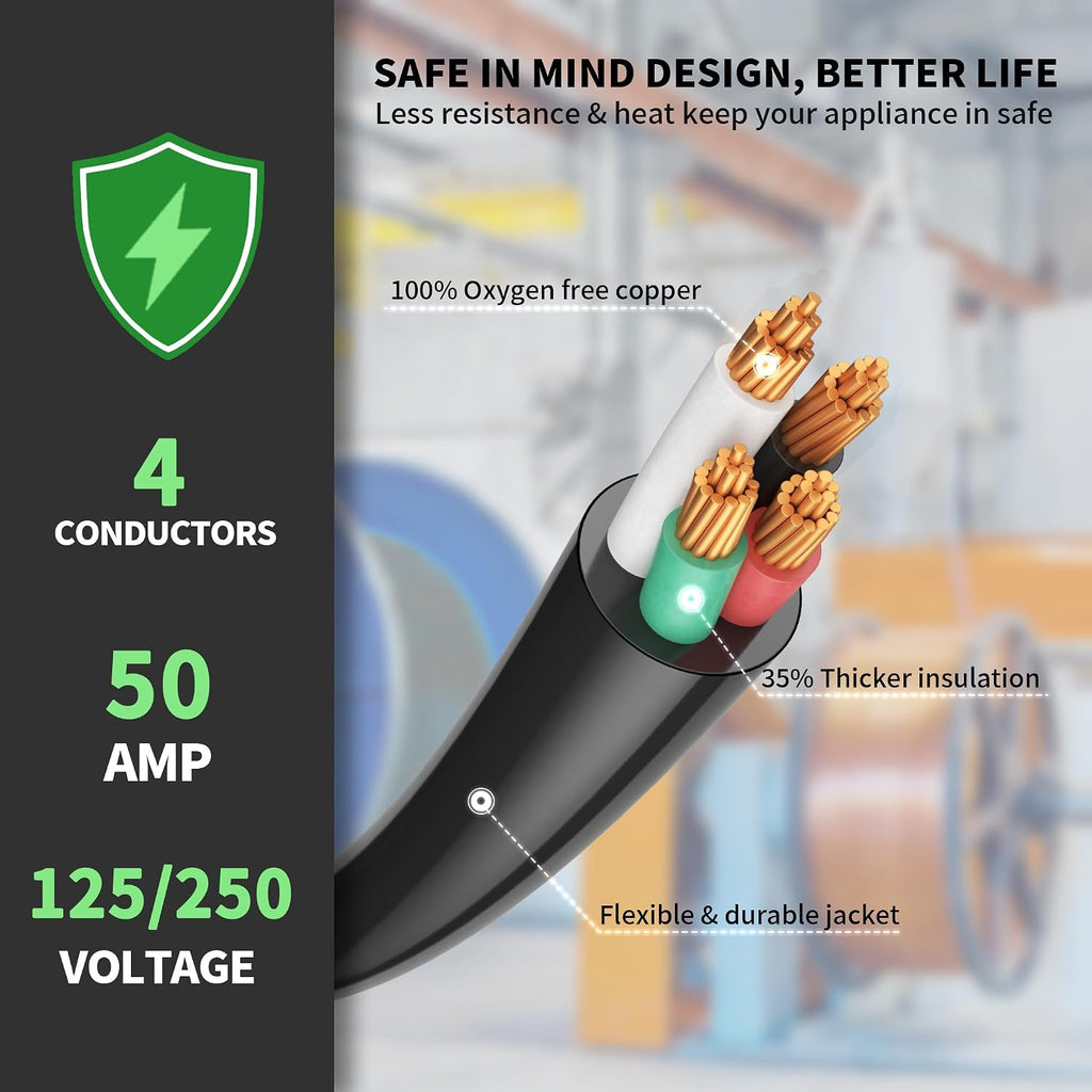 POWGRN NEMA 14-50P to NEMA 14-50R 50 Amp RV/EV Extension Cord 50 FT Outdoor with Grip Handle, Flexible Heavy Duty RV Power Cord Waterproof, 50A 125/250V 6250/12500W STW, Black-Yellow, ETL Listed