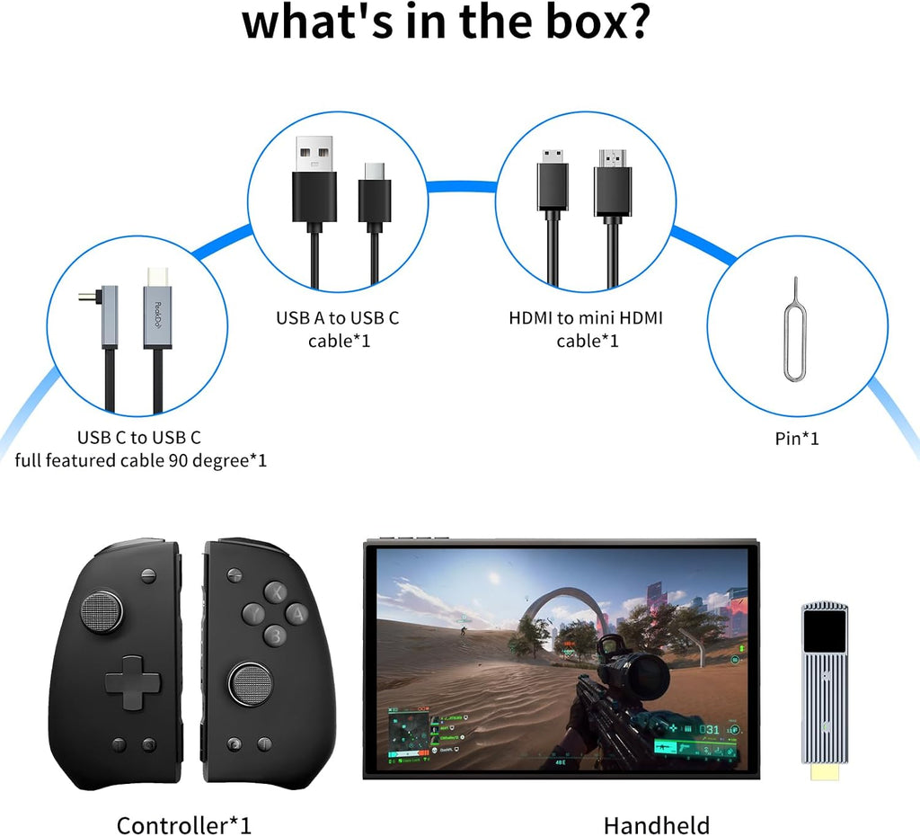 7 inch 60Hz Streaming Gaming Handheld, 0 Latency 100ft Wireless Game Console Monitor Touchscreen with Controller for PC,Xbox,PS5/4,Switch(V3 SE)