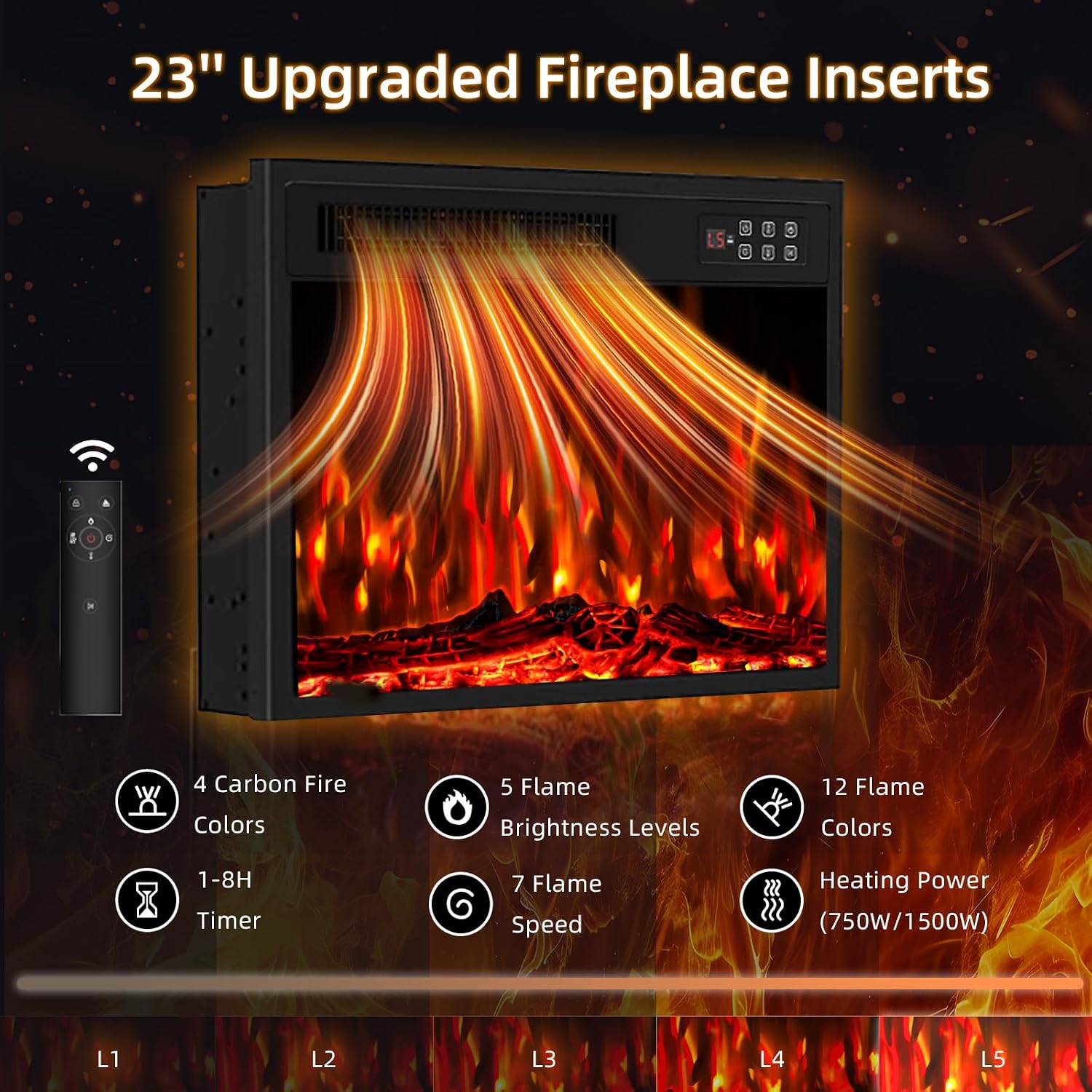70' Fireplace TV Stand for TVs up to 80 Inches with 23'' Electric Fireplace Insert, Entertainment Center for Living Room, Gray