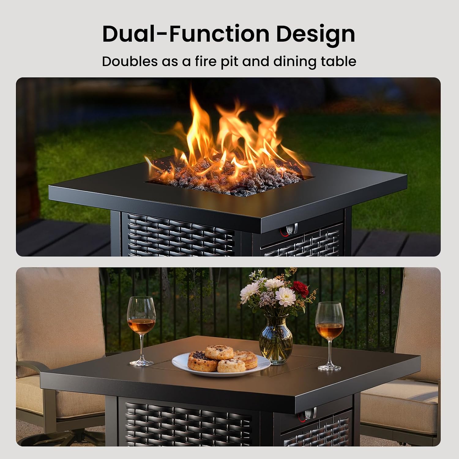 Ciays 28' Propane Fire Pit Table, 50,000 BTU CSA-Listed Gas Fire Pit with RGB Lighting, Adjustable Flame, Lava Rock, APP Control, Music-Sync Lighting, Outdoor Gas Fire Pit for Patio, Backyard & Garden