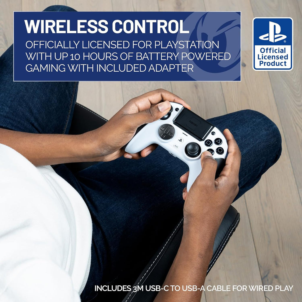NACON Revolution 5 Pro Officially Licensed PlayStation Wireless Gaming Controller for PS5 / PS4 / PC - Hall Effect, Trigger Stops, Mappable Buttons, Bluetooth Audio - White