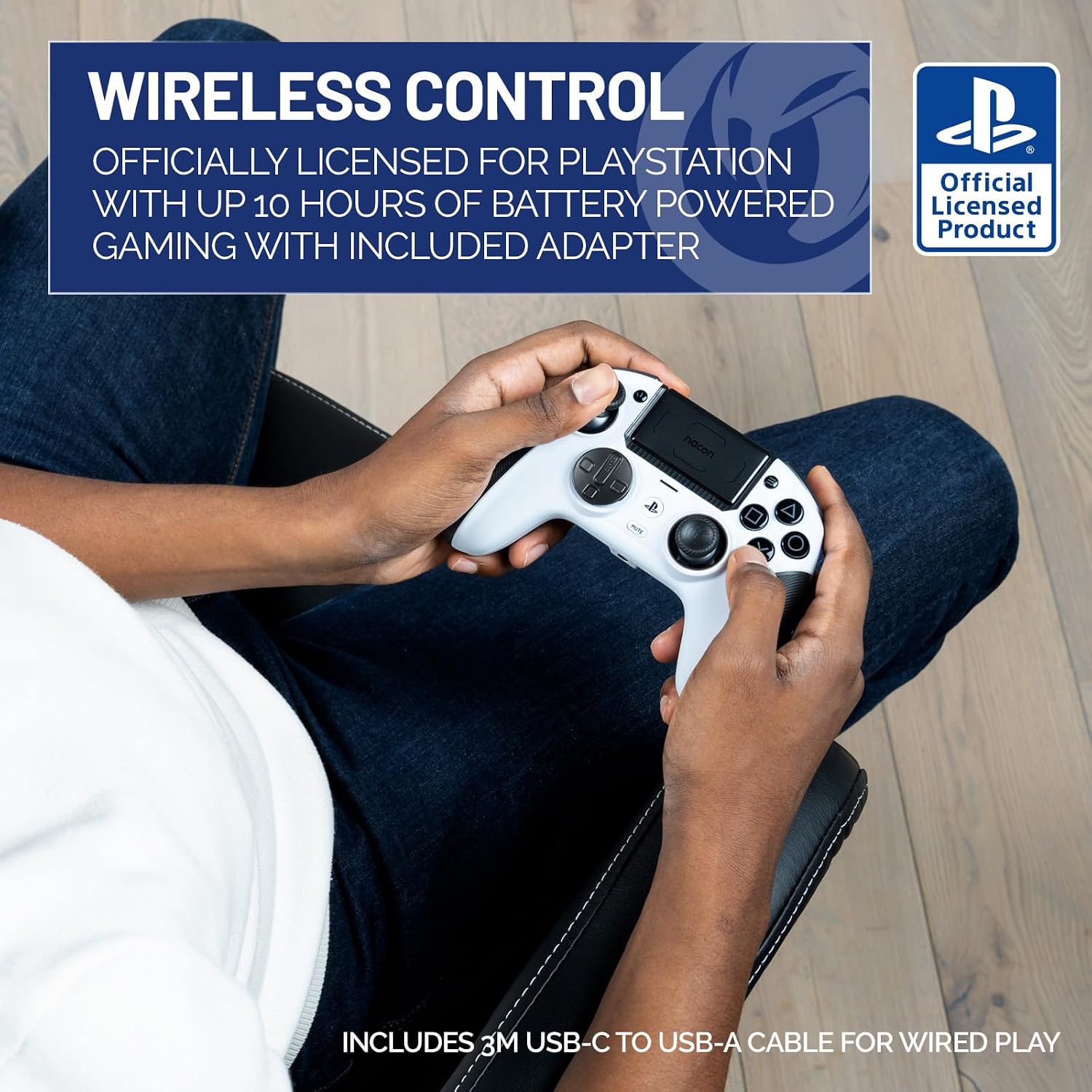 NACON Revolution 5 Pro Officially Licensed PlayStation Wireless Gaming Controller for PS5 / PS4 / PC - Hall Effect, Trigger Stops, Mappable Buttons, Bluetooth Audio - White