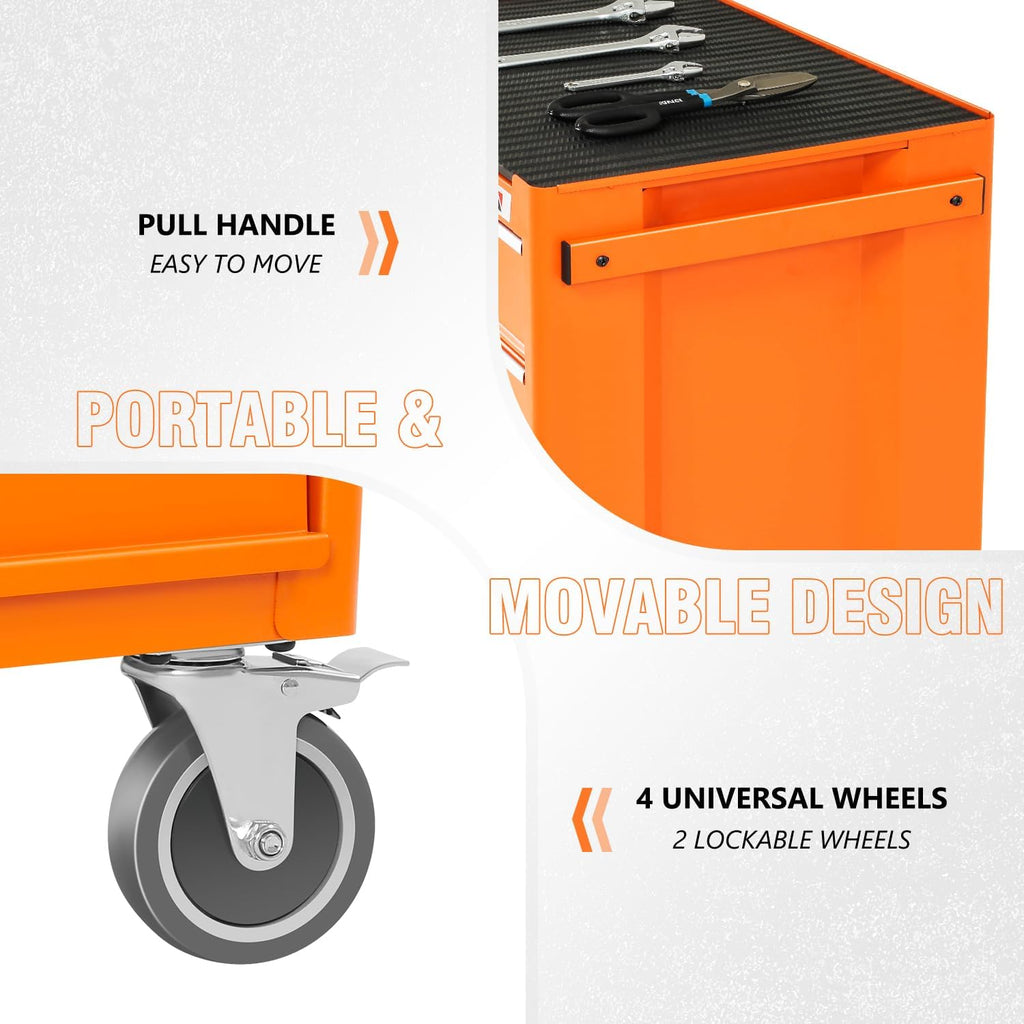 DNA Motoring 3-Drawer Rolling Tools Chest, Rolling Tool Storage Cabinet, Heavy Duty Mechanic Tool Cart, Trolley Organizer for Garage, Warehouse, Workshop, Orange, TOOLS-00400