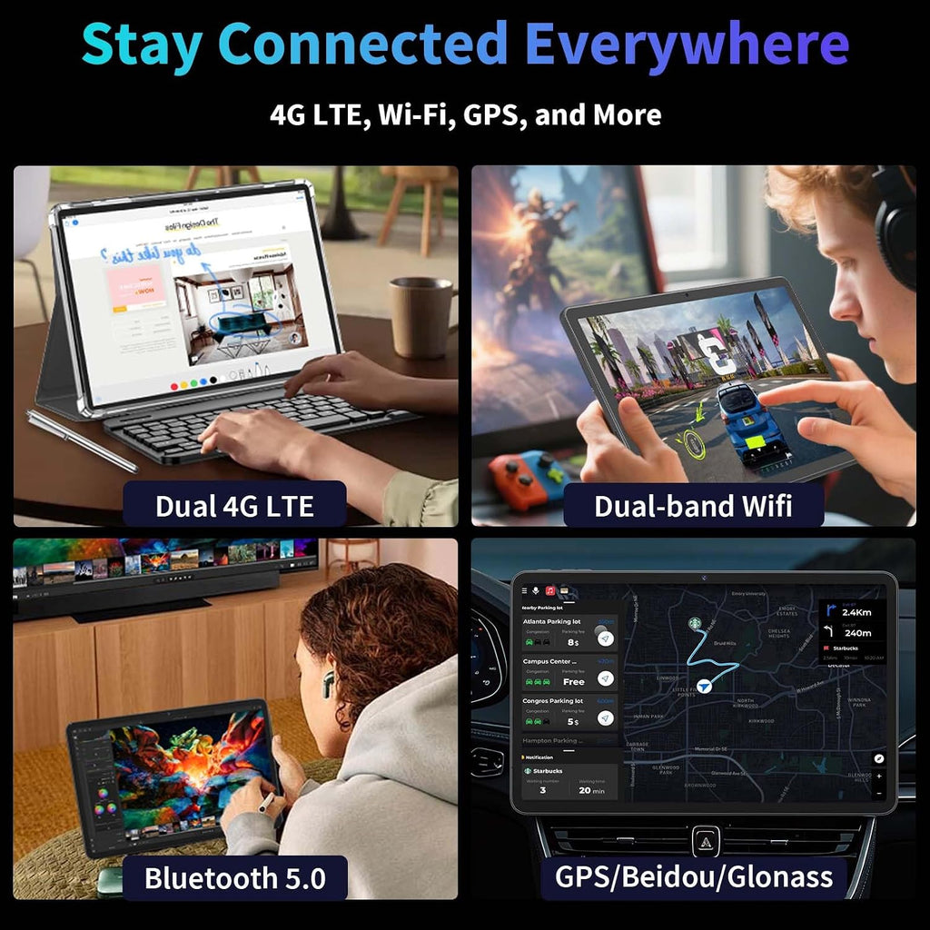 12 inch Android 15 Tablet, 2026 Tablet with Keyboard, 24GB+256GB+2TB Expand, 2 in 1 Tablets with Gemini AI, Octa-Core, 8000mAh, 5G WiFi, Widevine L1, GMS, Tablets PC with Case, Mouse, Stylus (Black)
