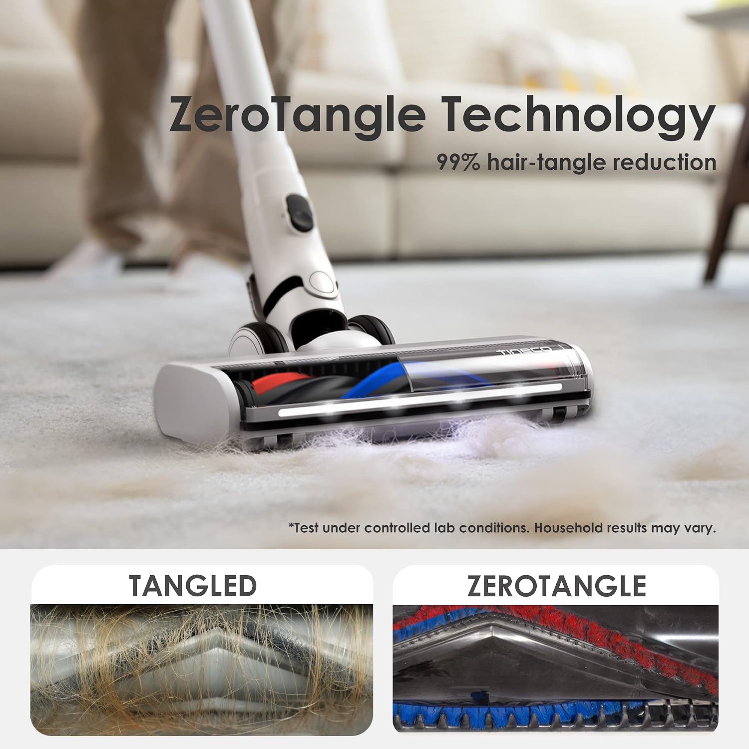 Tineco Pure ONE S15 Essentials Cordless Vacuum Cleaner, Stick Vacuum Rechargeable with Anti-Tangle Brush, LED Headlights for Hard Floor, Pet Hair & Home Cleaning