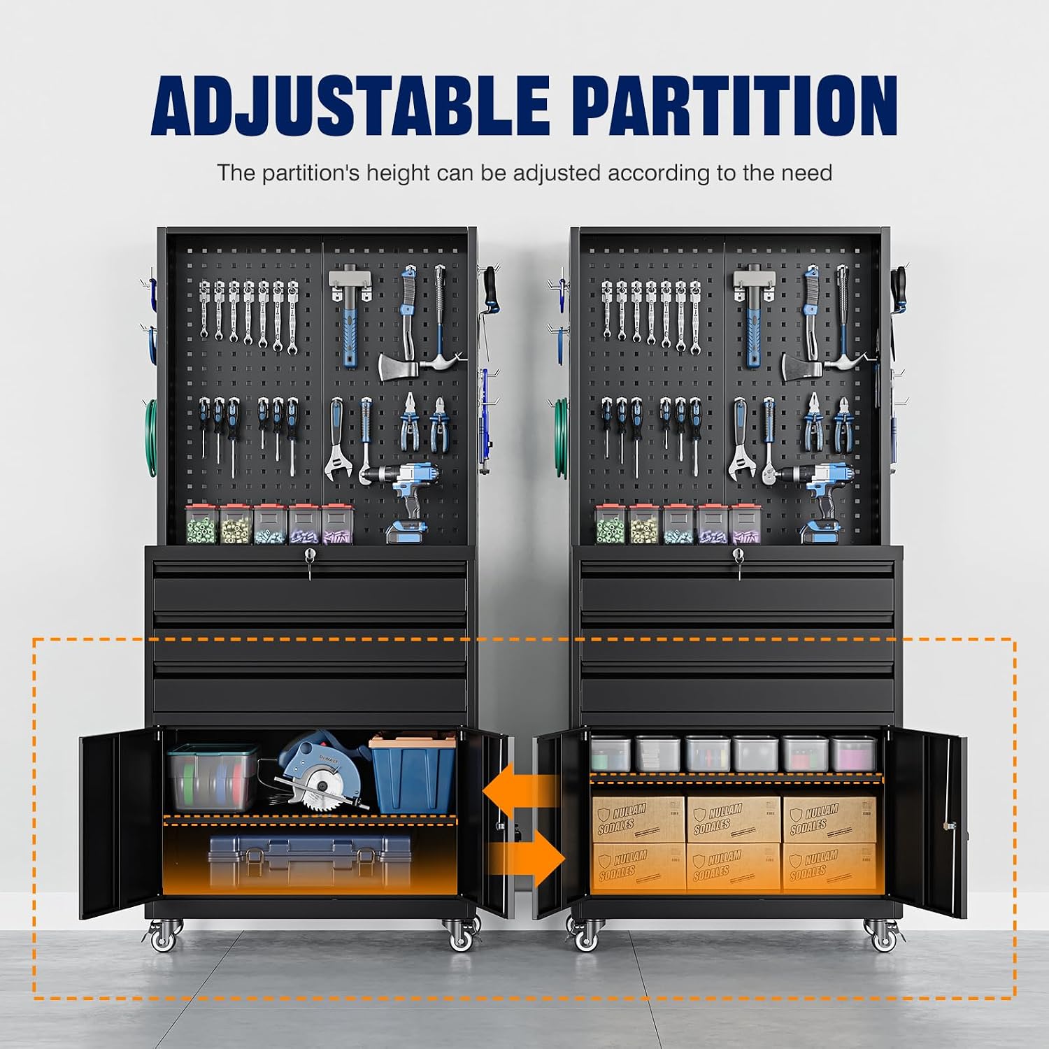 Yizosh Metal Garage Storage Cabinet with Wheels,3-Drawer Rolling Tool Cabinet with 2 Door and Adjustable Shelves,- 71' Steel Tool Cabinet for Warehouse,Garage,Workshop