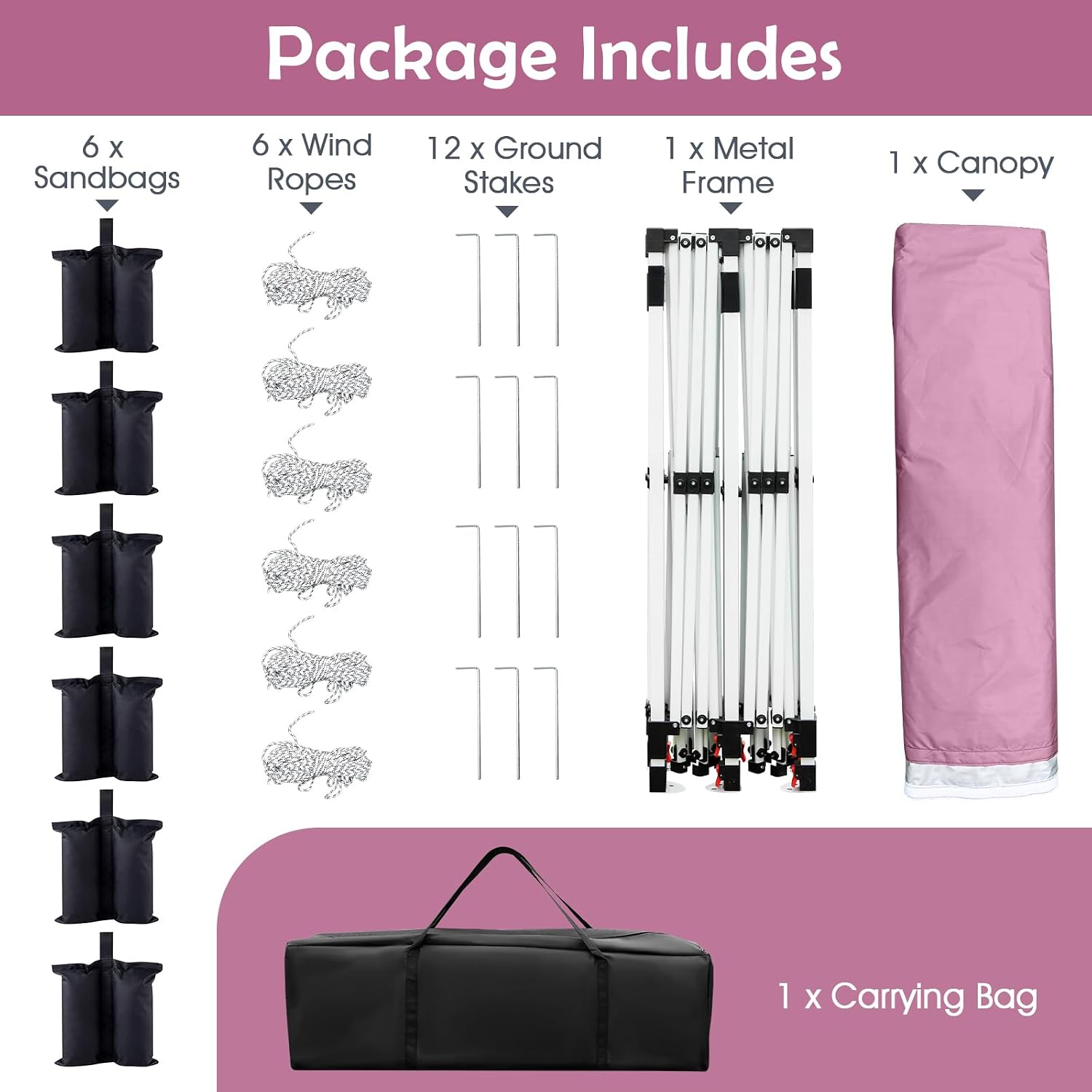 Tangkula 10x20 Ft Pop Up Canopy, Instant Setup Tent with 6 Sandbags, 12 Stakes & 6 Ropes, UPF 50+ Portable Outdoor Canopy Tent with Carrying Bag for Camp, Beach, Patio (Pink)