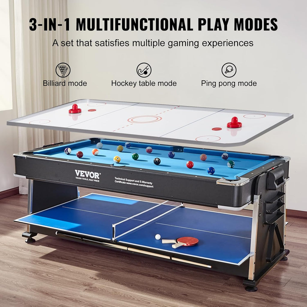 VEVOR 72' & 89' Air Hockey Tables w/LED Scoreboard, 88' 3-in-1 Multi-Game Table (Hockey/Billiards/Ping Pong) - Includes Pucks, Pushers & All Accessories for Game Room & Family | for Adult, Children, Elder
