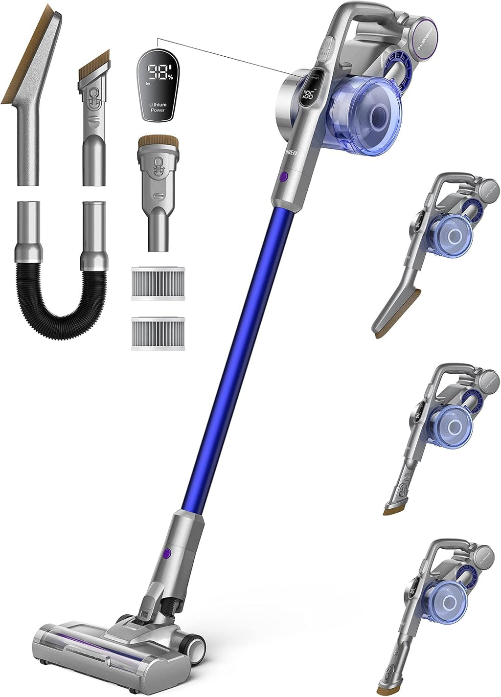 Dreo Cordless Vacuum Cleaner for Home, 25kPa 550W Strong Suction, 3000mAh Detachable Battery, Up to 60 Mins, Handheld/Stick Vacuum with Headlights, Tools for Car, Pet Hair, Carpets, Hard Floors