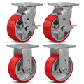 5' X 2' Industrial Plate Rigid & Brake Caster Wheels Set of 4 Heavy Duty,Load Capacity 4000lbs, No Noise Polyurethane Wheel on Steel Hub for Toolbox Workbench