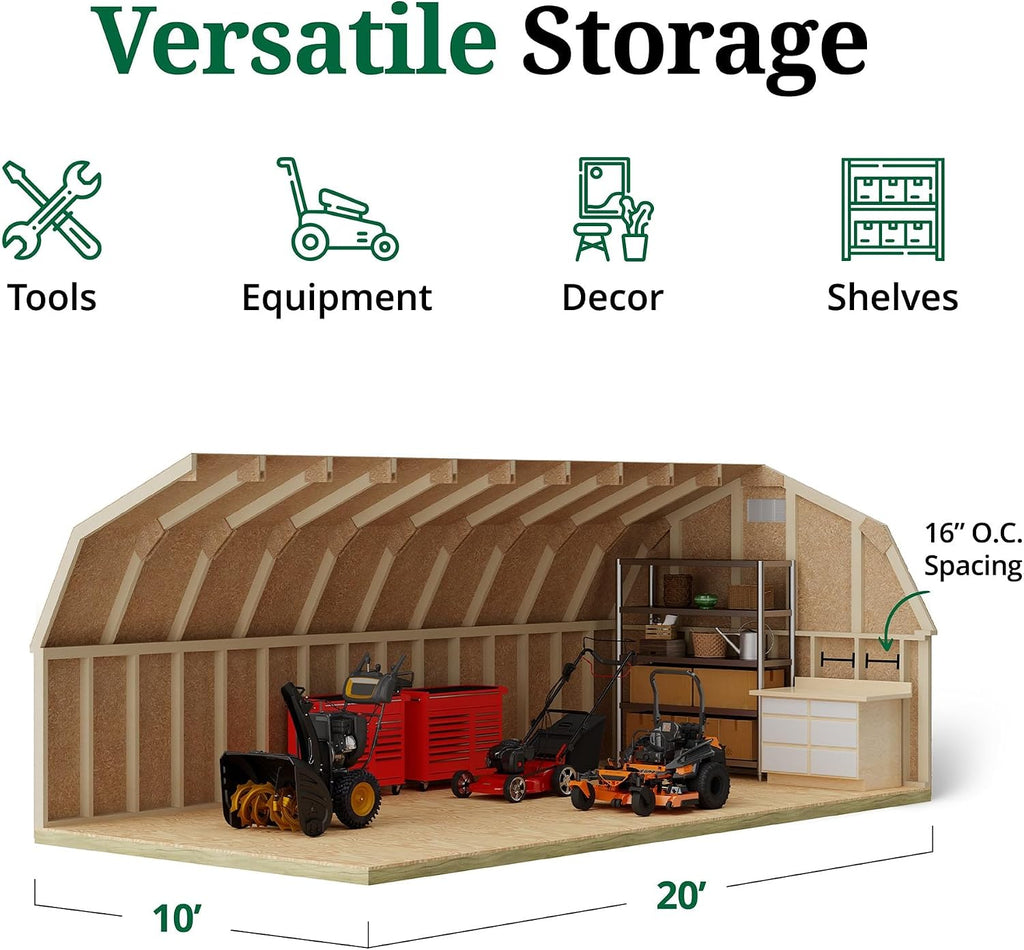 Little Cottage Co. 10x20 Classic Gambrel Barn with 4 ft. Sidewalls with Floor, Outdoor Wood Storage Shed Do-It-Yourself Precut Kit