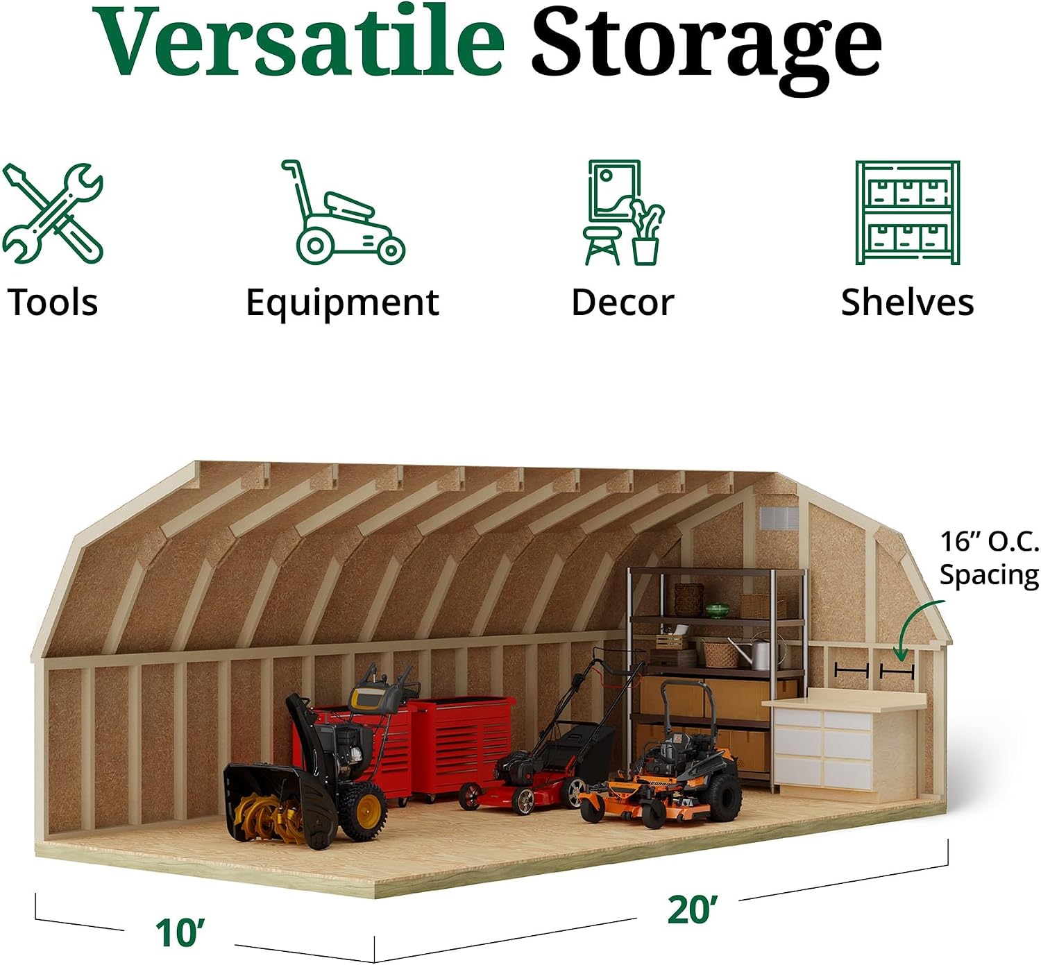 Little Cottage Co. 10x20 Classic Gambrel Barn with 4 ft. Sidewalls with Floor, Outdoor Wood Storage Shed Do-It-Yourself Precut Kit
