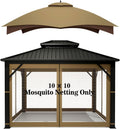 Hugline Outdoor Replacement Canopy Top Double Tier Gazebo Roof Cover for Lowe's Allen Roth 10x12 Gazebo #GF-12S004B-1 (Khaki) + Gazebo Universal Replacement Mosquito Netting – Hugline 10' x 10' Outdoo