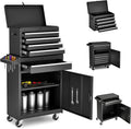 5 Drawer Tool Cart with Wheels & 1 Cabinet, Detachable Portable Top Box, Lockable Rolling Tool Chest Trolley Organizer Set, Multifunctional Tool Box w/Storage Lockers for Garage & Workshop