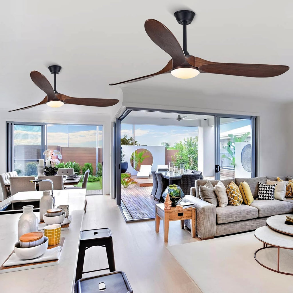 70 inch Large Ceiling Fan with Lights, Outdoor Ceiling Fan for Patio Damp Rated, 3 Blades Propeller Wood Ceiling fans with light, Reversible Quiet DC Motor for Exterior Porch Farmhouse Gazebo