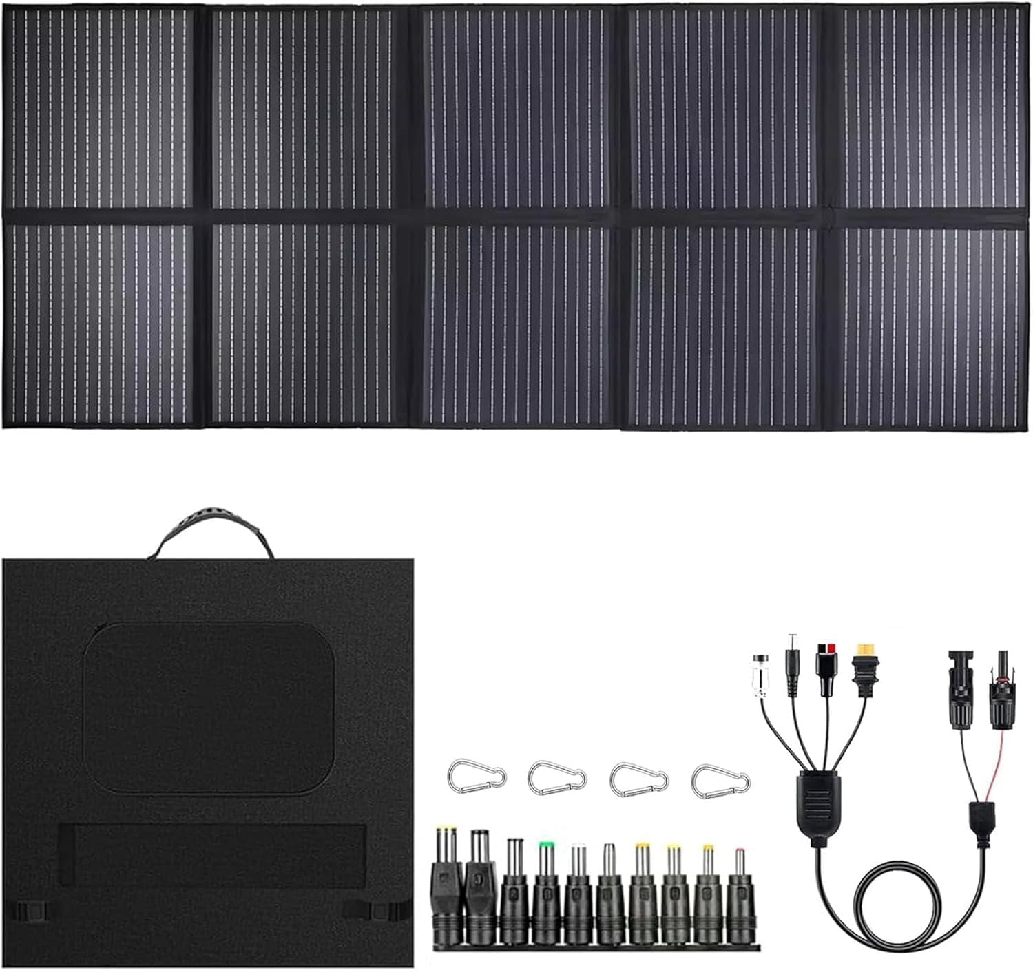 1000W Portable Solar Panel, 72V Foldable Solar Panel 25.8% High Efficiency IP68 Waterproof with 10ft 4-in-1 Cable and 10×DC Adapter for Power Station Camping RV