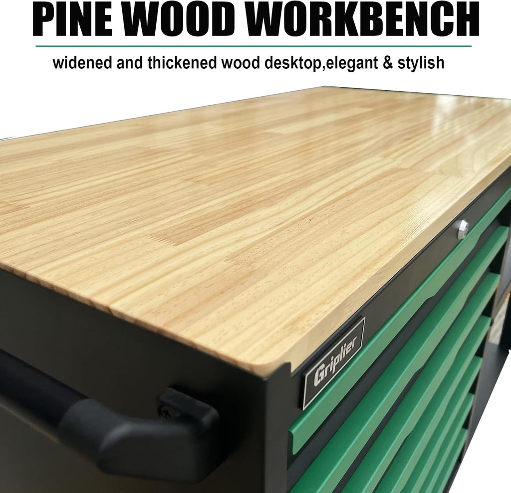 14-Drawers Rolling Tool Chest with Wood Workbench,Brake Casters,Lock & Key,Heavy-Duty Steel Tool Cabinet Storage, for Home,Garbge or Workshop Use (14 Drawers)