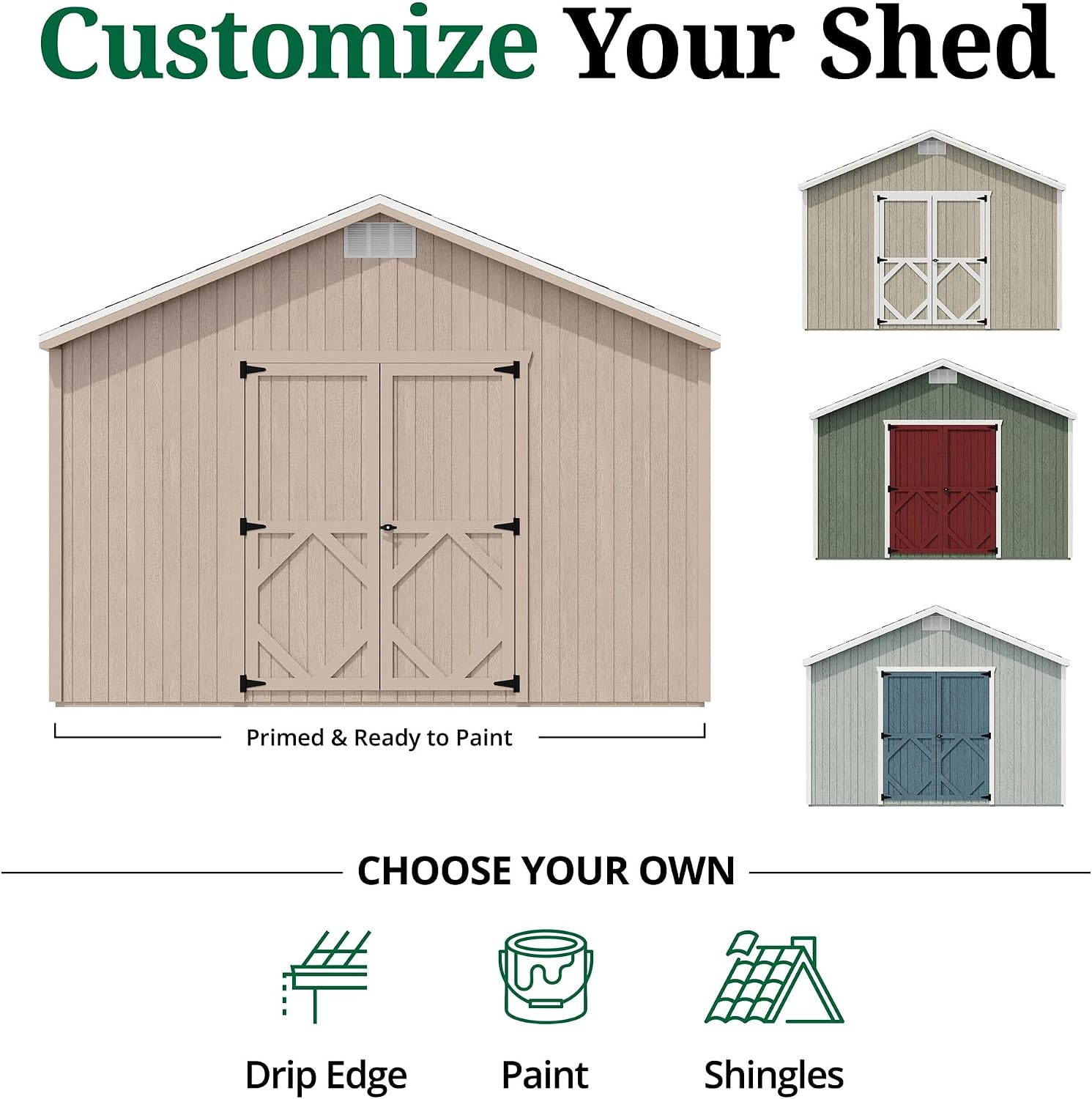 Little Cottage Co. 12x12 Classic Gable Shed with Floor, Outdoor Wood Storage Do-It-Yourself Precut Kit