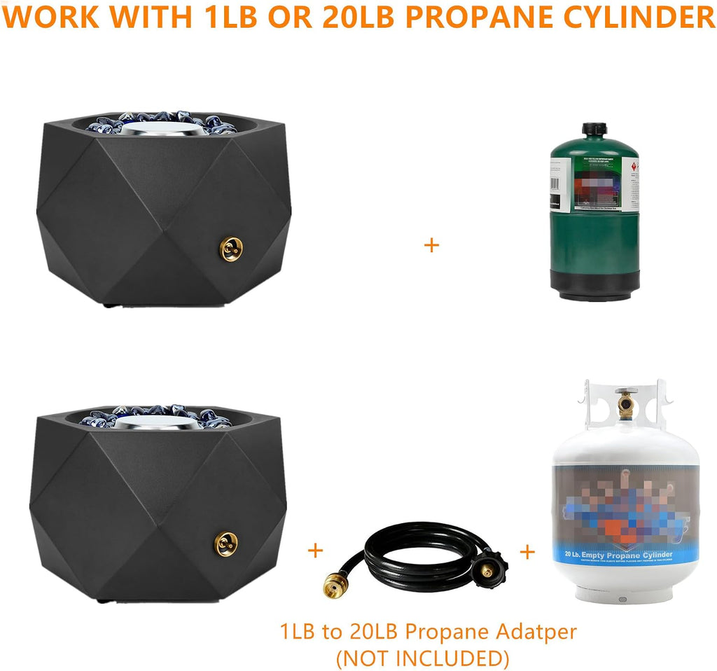 14' Modern Tabletop Gas Fire Pit, Portable Firepit Works with 1lb Propane Gas for Patio Backyard Porch Camping RV Tailgating, Side-Mounted, FP004