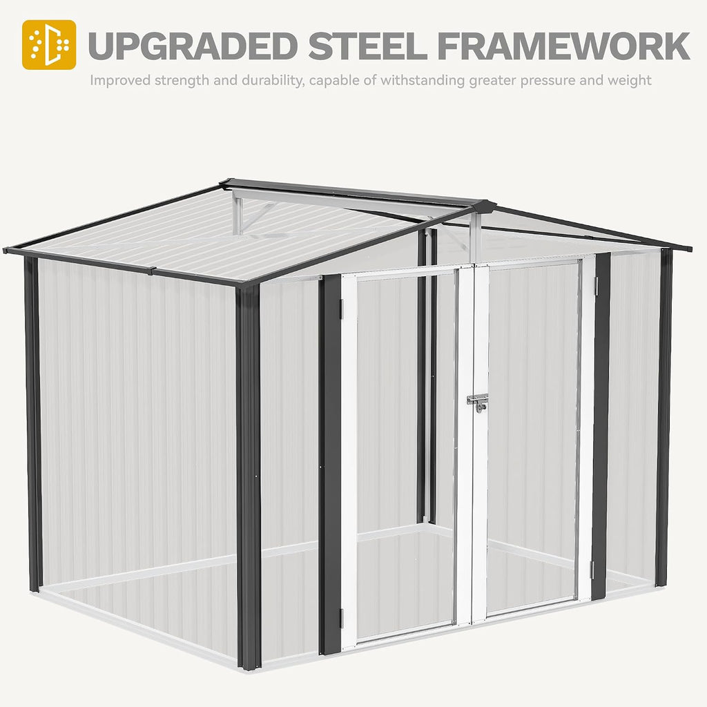 DWVO 8x6FT Outdoor Storage Shelter, Roomy Steel Tool Shed with Secure Entrances & Air Circulation for Patio, Lawn, and Backyard, Ideal for Storing Garden Gear, Lawn Tools, and Bikes, Dark Gray