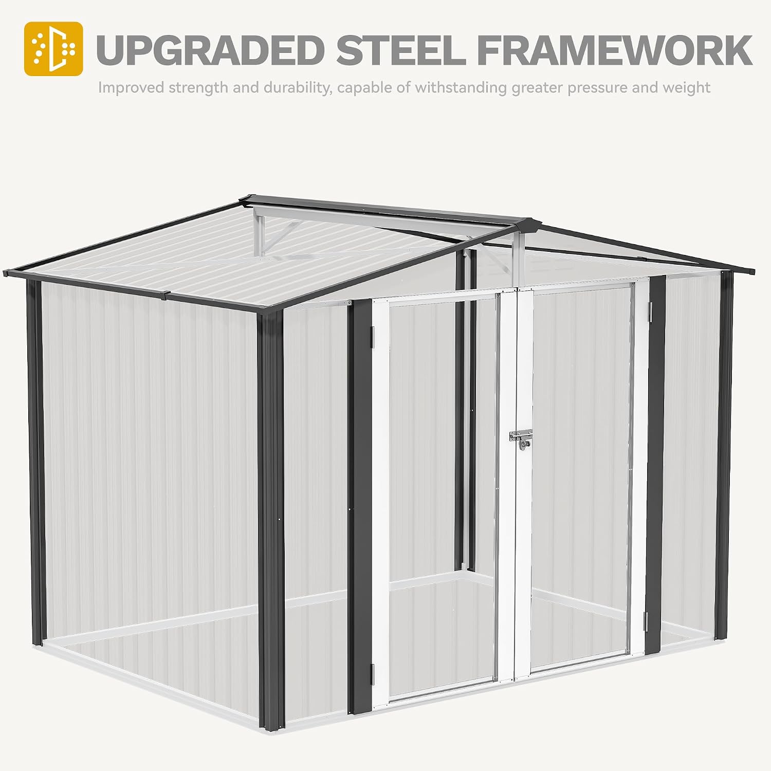 DWVO 8x6FT Outdoor Storage Shelter, Roomy Steel Tool Shed with Secure Entrances & Air Circulation for Patio, Lawn, and Backyard, Ideal for Storing Garden Gear, Lawn Tools, and Bikes, Dark Gray