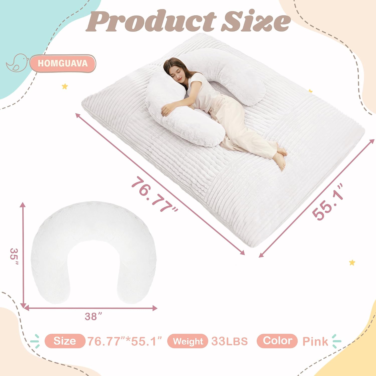 Homguava Giant Bean Bag Chair for Adults with Pillow, 4 in 1 Convertible Floor Cushion for Adluts, Memory Foamed Bean Bag Lounger with Washable Cover for Living Room, Bedroom