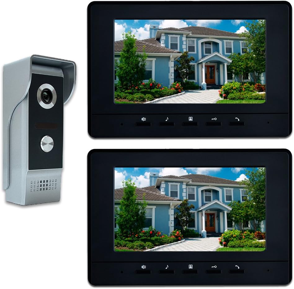 Video Intercom System, 7 Inches Video Doorbell Door Phone System, Wired Video Door Phone HD Camera Kits Dual-Way Intercom for Villa House Office Apartment 1-IR Camera 2-LCD Color Monitor