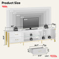 Bestier TV Stand for 75/80/85 inch TVs, LED Gaming Entertainment Center, Media Console with Glass Shelves for Living Room, 2 Storage Drawers & Cabinets for Bedroom, White Glossy