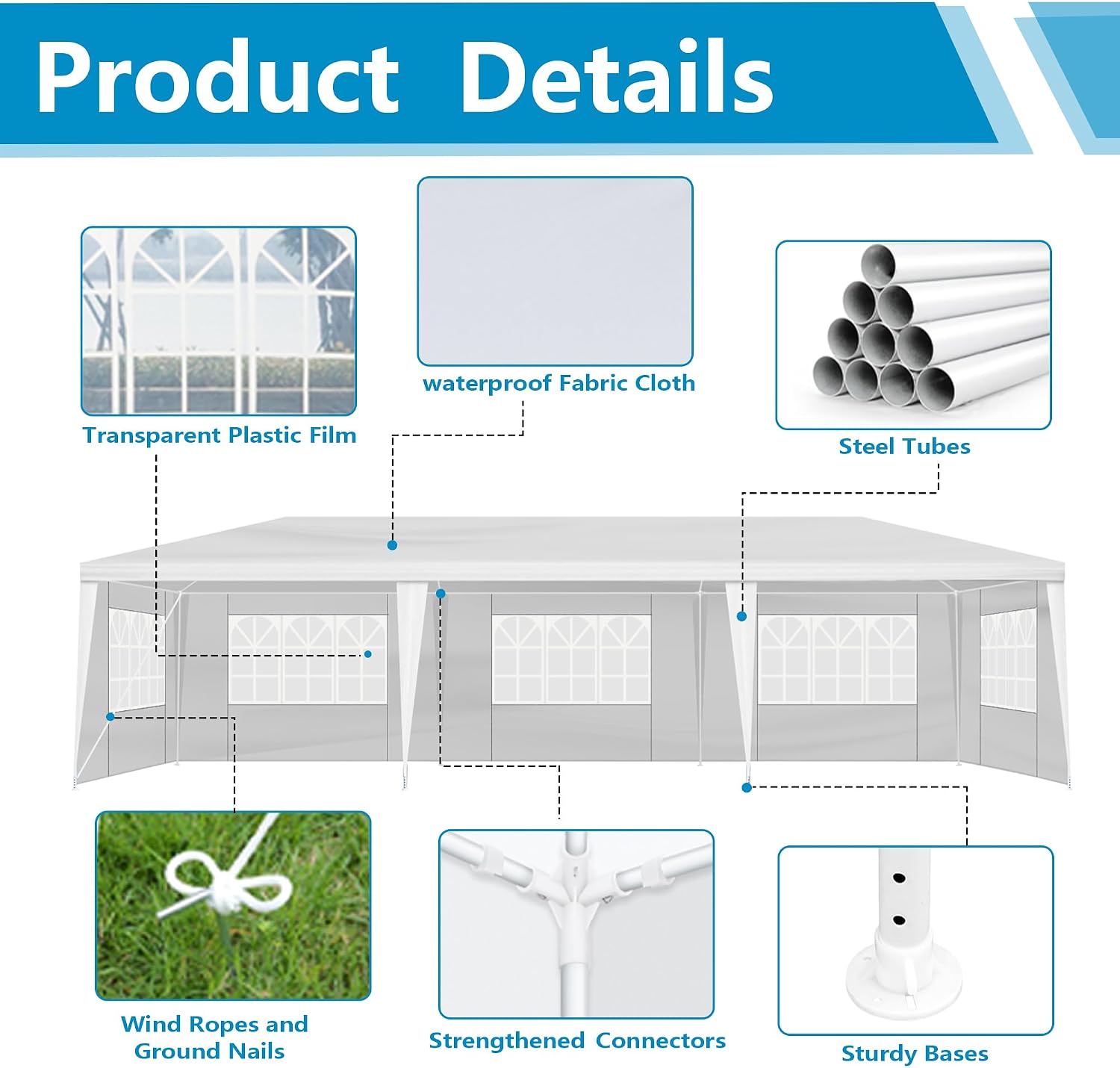 Nyckolas White 10x30 Outdoor Canopy Tent for Party,5 Removable Sidewalls with Windows,Sunshade & Waterproof,Heavy Duty Metal Frame,Easy to Assemble,Perfect for Outdoor Events,Party,Backyard,Camping
