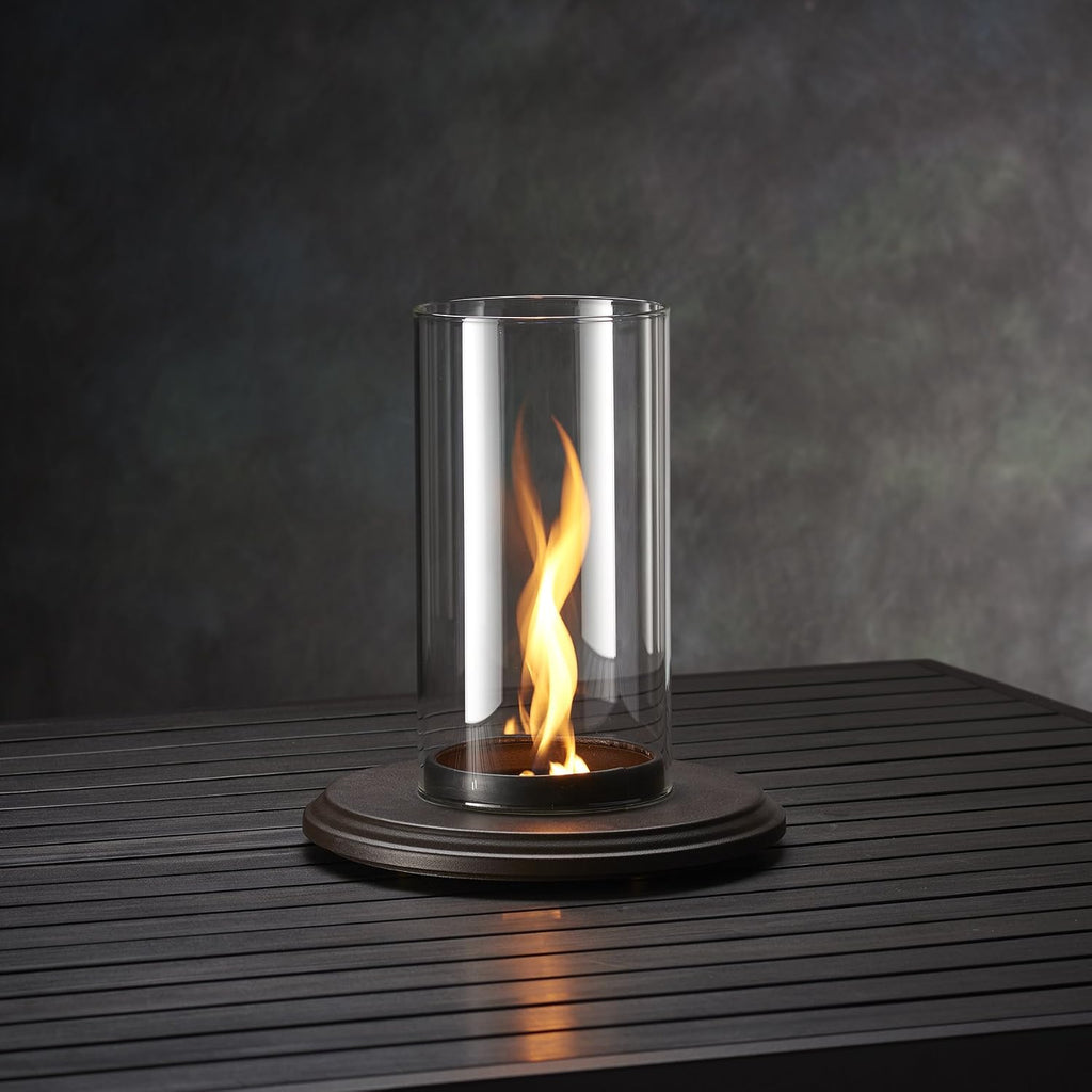 Outdoor GreatRoom Co Tabletop Fire Pit - Glass Lantern for Outside Patio Table with Umbrella Hole - Table Top Firepit Works with 1-Pound Propane Gas Tank for Up to 6 Hours (2,400 BTU)