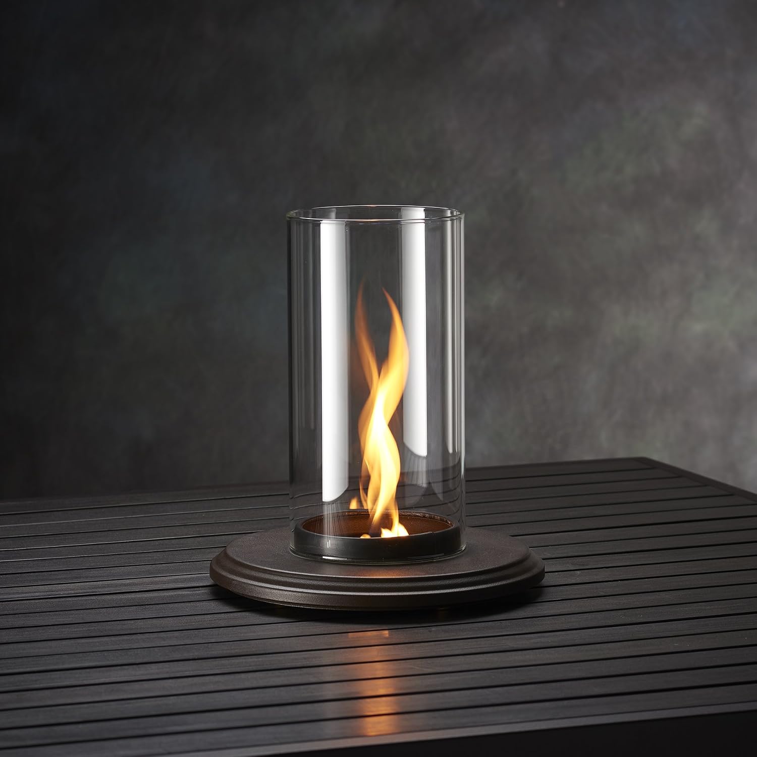Outdoor GreatRoom Co Tabletop Fire Pit - Glass Lantern for Outside Patio Table with Umbrella Hole - Table Top Firepit Works with 1-Pound Propane Gas Tank for Up to 6 Hours (2,400 BTU)