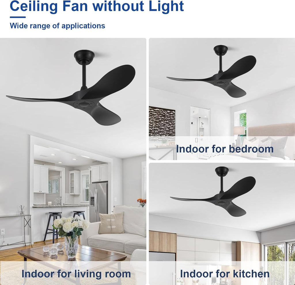 42'' Ceiling Fan No Light with Remote Control,Outdoor Ceiling Fan with DC Reversible and Silent Motor,3 Plastic Blades,Black Fan for Patios,Living Room,Bedroom