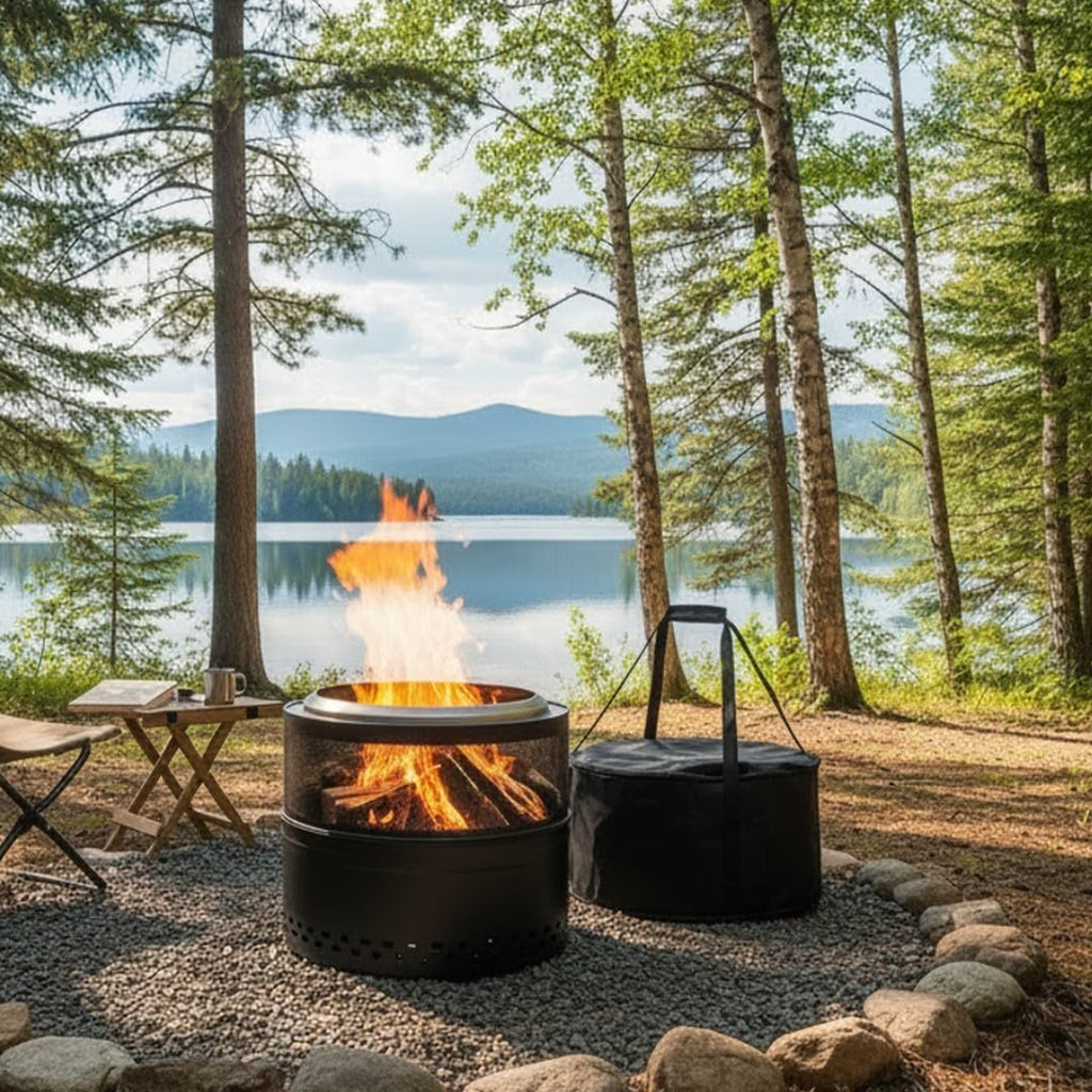 Smokeless Firepit Bonfire 20', Outside Wood Burning Metal Stove Stainless Steel Fire Pit with Carry Bag, Portable Camping Propane Patio Backyard, Easy Setup & Cleaning (Black)