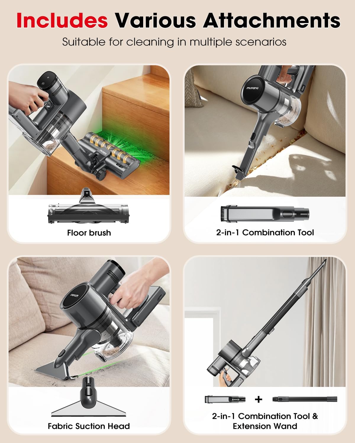 Cordless Vacuum Cleaners for Home, Up to 55 Minutes, Powerful Suction, Tangle-Resistant, Lightweight, Rechargeable Stick Vac with Wall Mount for Carpet, Tile, Pet Hair, Hardwood Floors