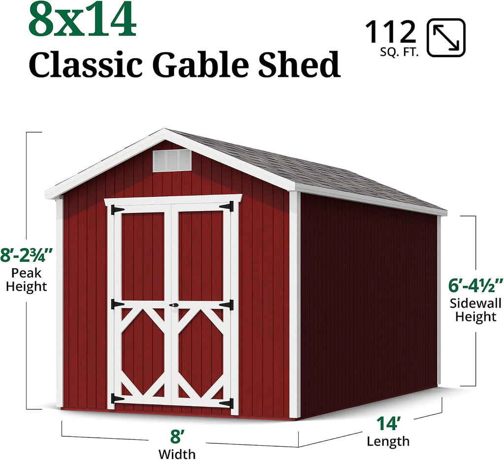 Little Cottage Co. 8x14 Classic Gable Shed with Floor, Outdoor Wood Storage Do-It-Yourself Precut Kit