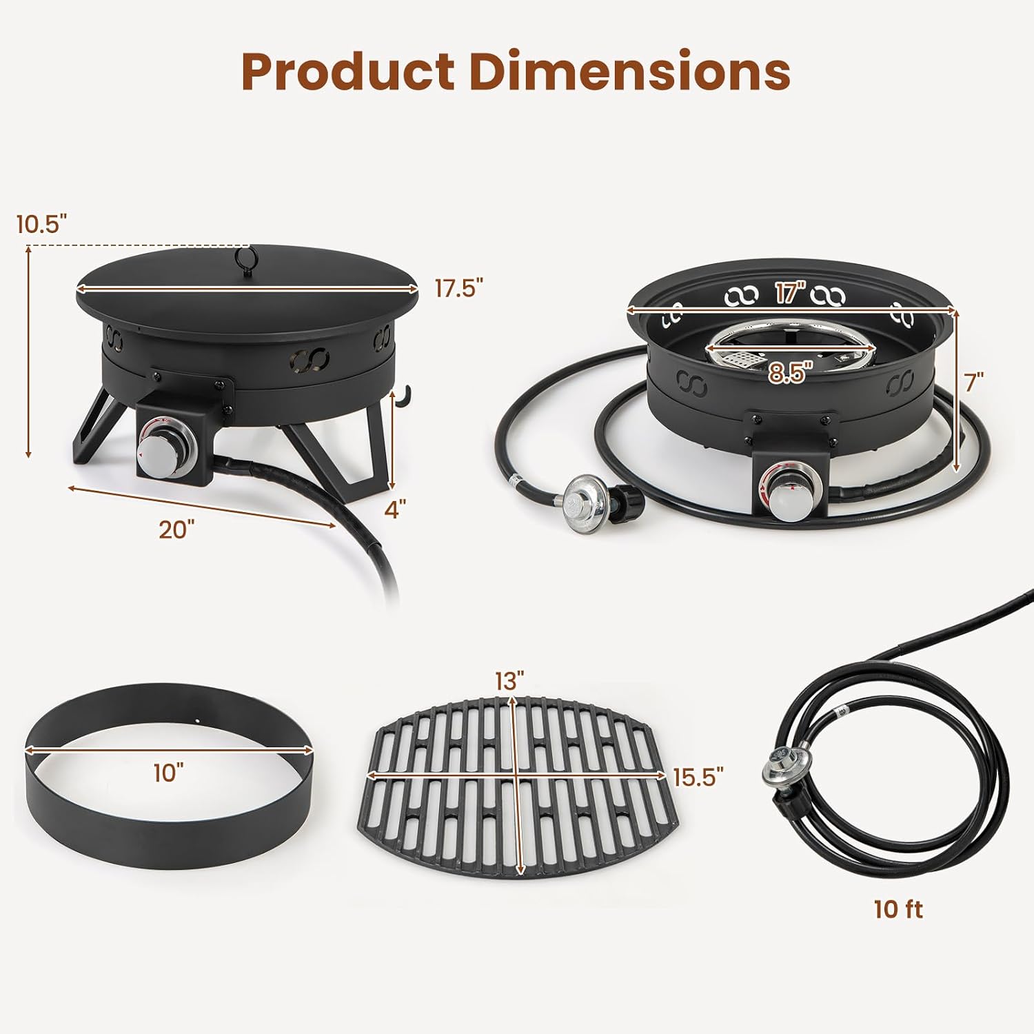 Tangkula 17 Inch Tabletop Propane Fire Pit, 58,000 BTU Gas Firepit with Folding Legs & Removable Grill, Carrying Bag, Lava Rocks & Tank Seat Included, Portable Fire Bowl for Backyard, Camping