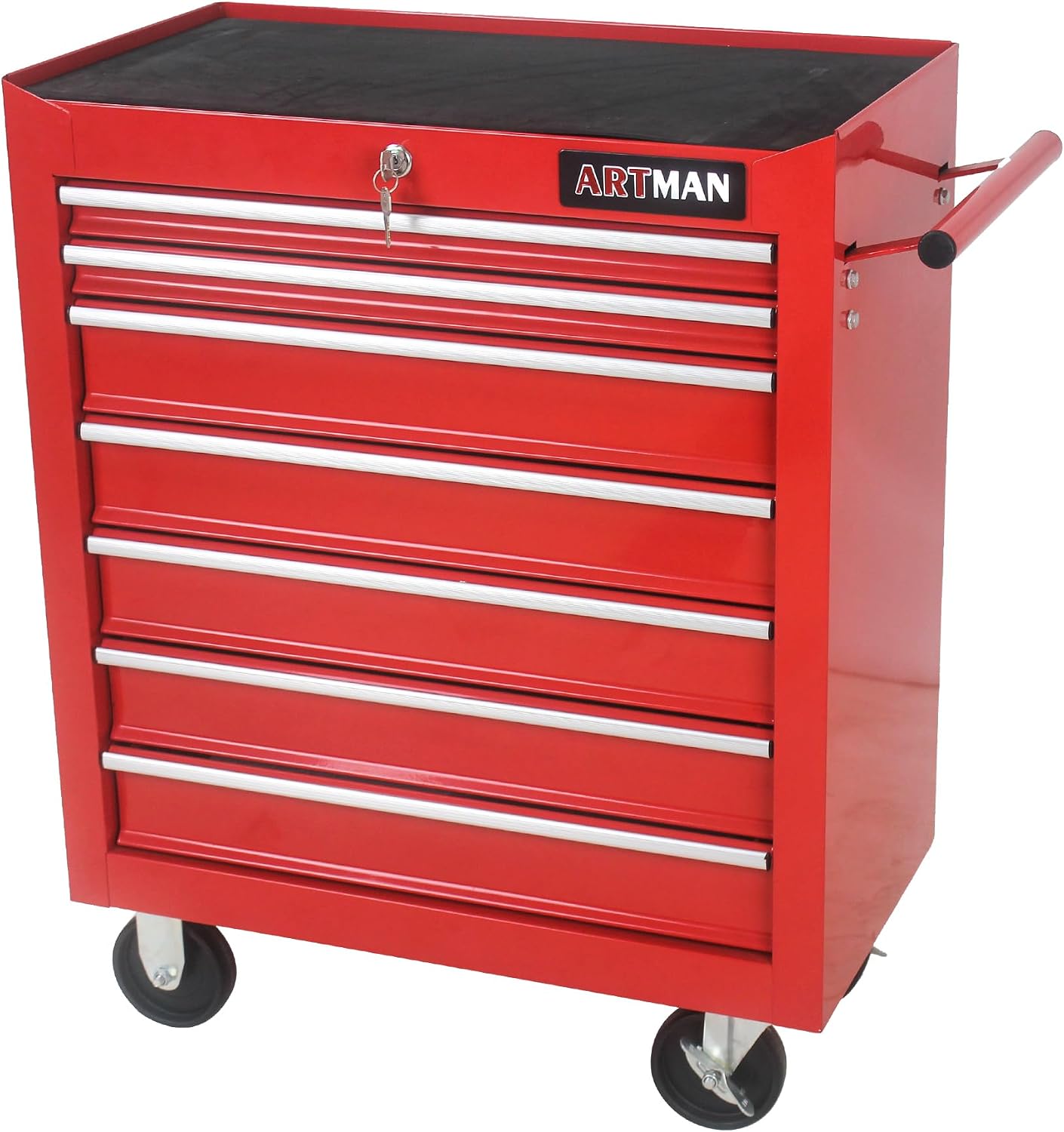 Rolling Tool Chest with 7-Drawer Tool Box with Wheels Multifunctional Tool Cart Mechanic Tool Storage Cabinet for Garage, Warehouse, Workshop, Repair Shop (Red)