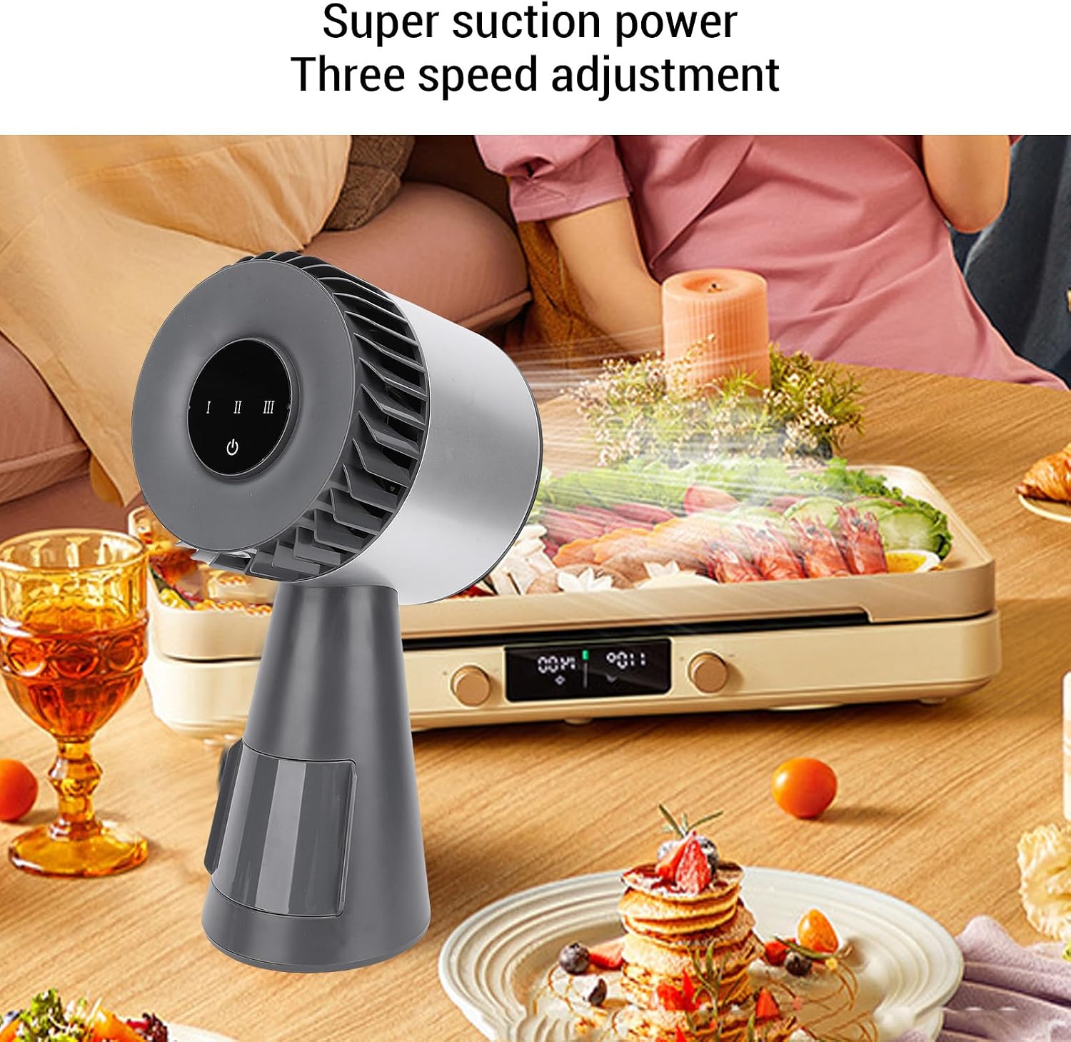 Portable Range Hood with Negative Ion Generator, 3 Speed Motor, Cooling Filter and Oil Collection Box, Compact Quiet Design for Home, Camping, Small Gatherings, Smoke Air (US Plug)