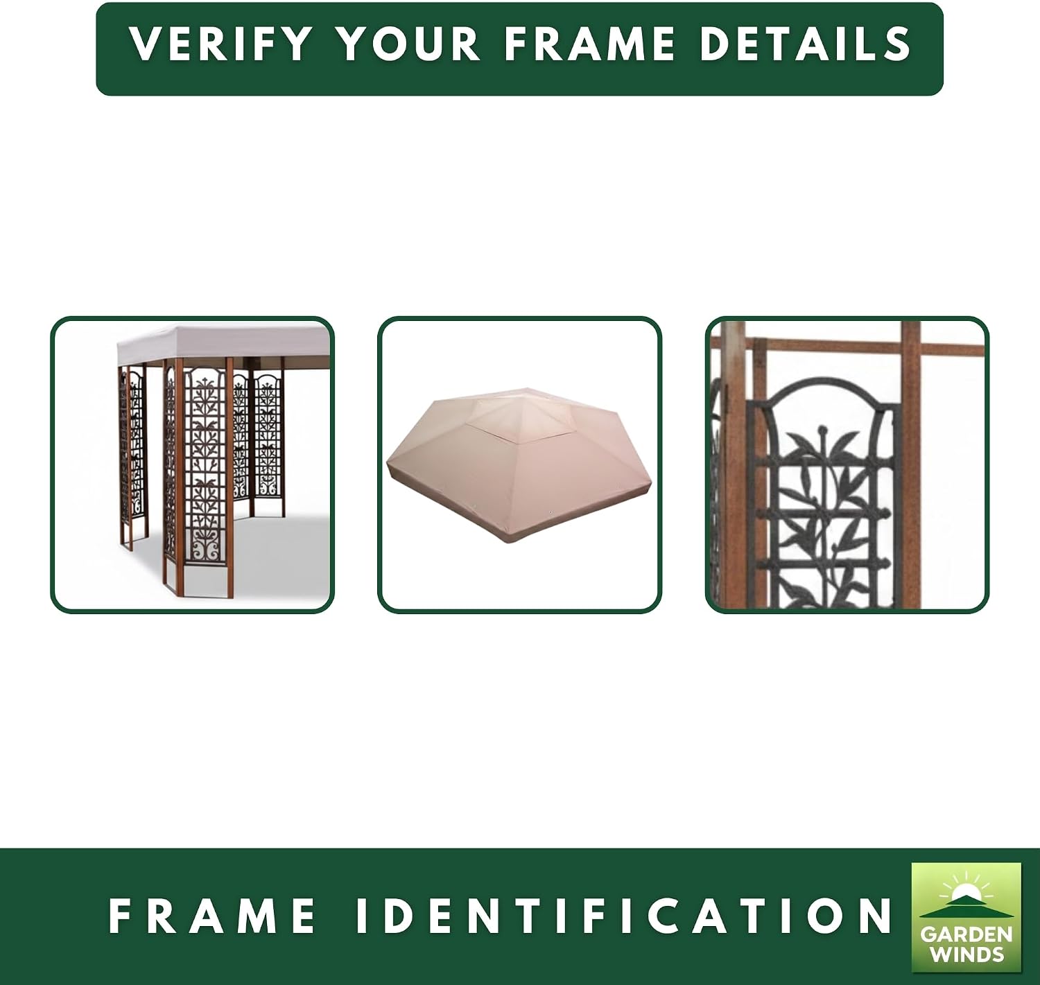Garden Winds Reinforced RipLock 350 Replacement Canopy Top Cover Compatible with Wood Hexagon Trellis Gazebo - Beige