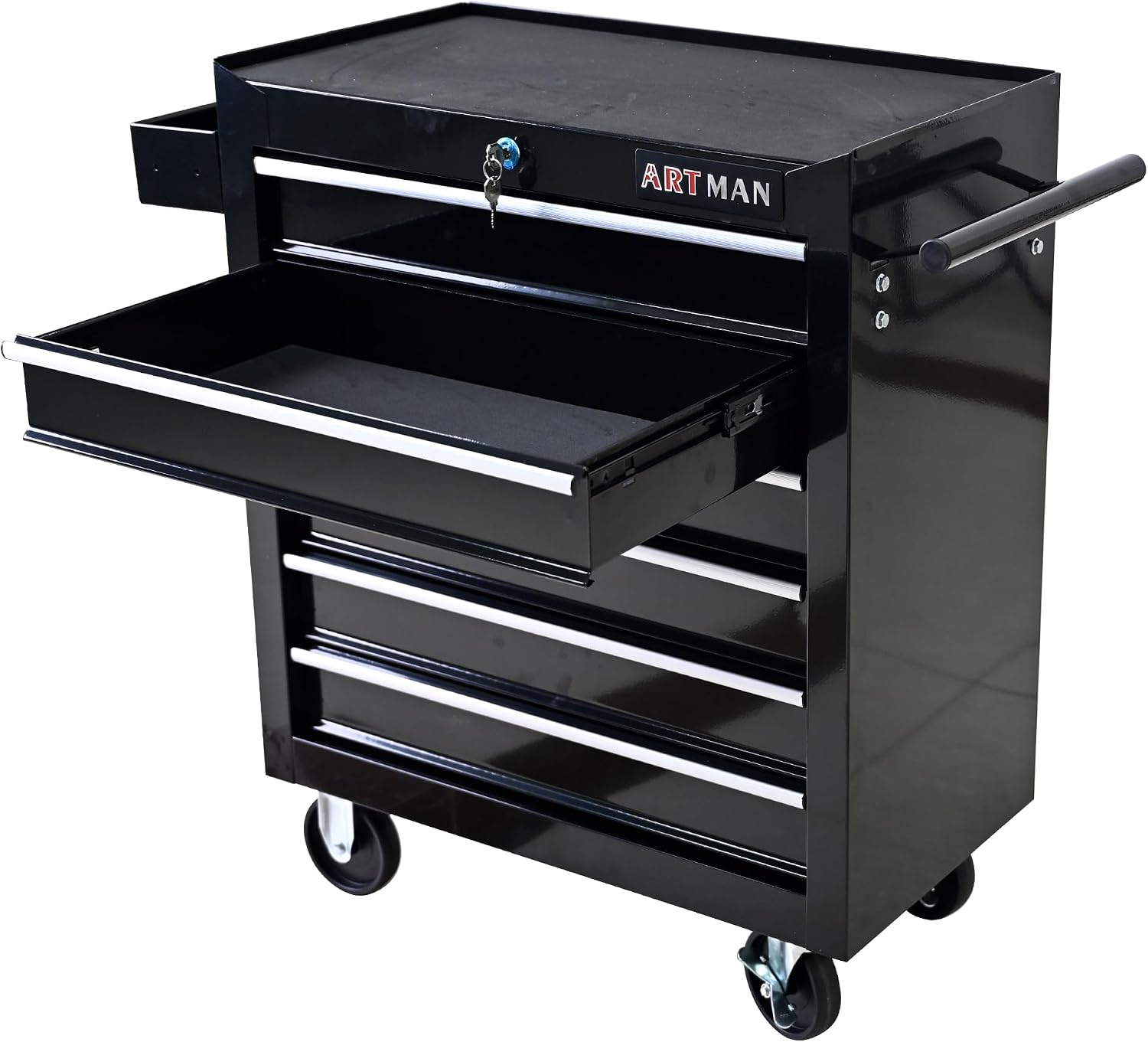 Campfun Rolling Tool Box, 6-Drawer Metal Tool Cart with Drawer Liner & Hanging Box, Storage Organizer Trolley Lockable, Multifunctional Mechanic for Home Garage Warehouse Workshop Repair Shop, Black