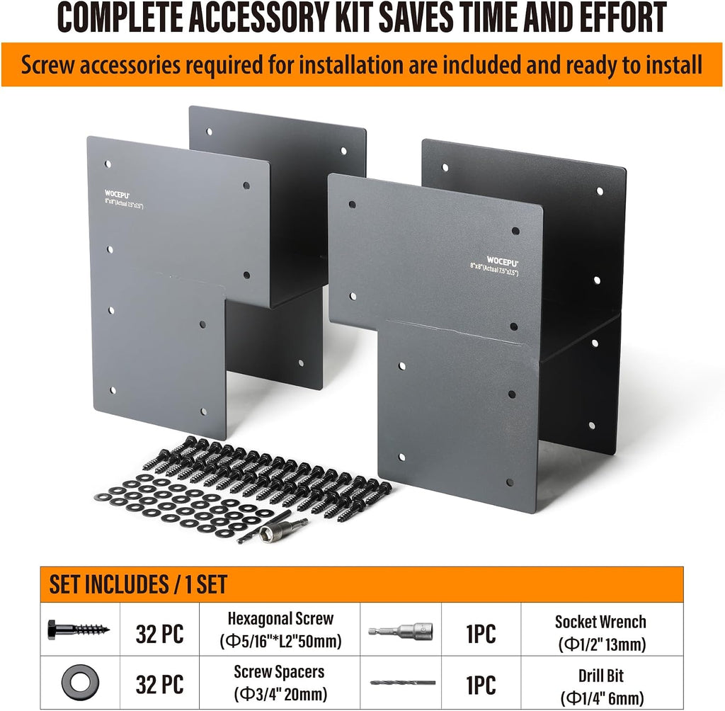 2 Pack Heavy Duty 8x8 (Actual 7.5'x7.5') Stainless Steel End Post Caps Tie Bracket , Fit Connecting Wood Gazebo, Deck Patio Post and Wood Beams Bracket (End Dark Ggray)