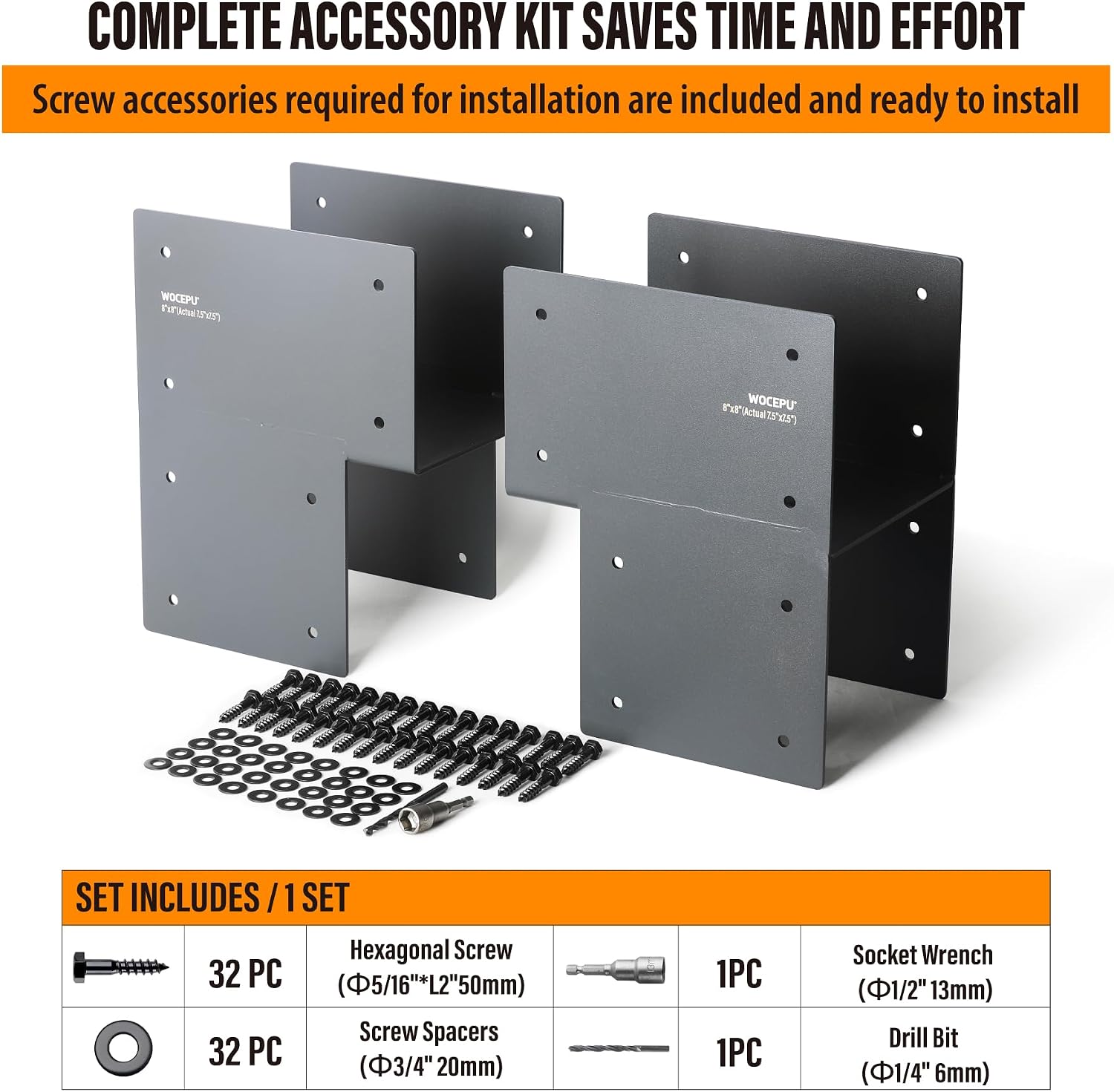 2 Pack Heavy Duty 8x8 (Actual 7.5'x7.5') Stainless Steel End Post Caps Tie Bracket , Fit Connecting Wood Gazebo, Deck Patio Post and Wood Beams Bracket (End Dark Ggray)