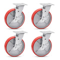 Nefish 8 Inch Industrial Casters Set of 4, Heavy Duty Casters with Brake 6000 Lbs, No Noise Polyurethane Wheel on Steel Hub, Swivel Plate Caster Wheels for Toolbox Workbench (4 Swivel & Brakes)