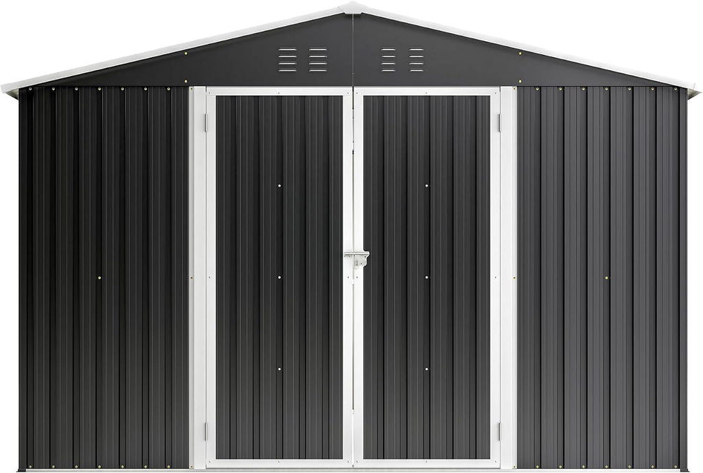 ZeHuoGe Outdoor Storage Shed 10 x 12 FT, Utility Metal Tool Storage with Lockable Doors, Large Metal Garden Shed for Backyard, Patio Lawn
